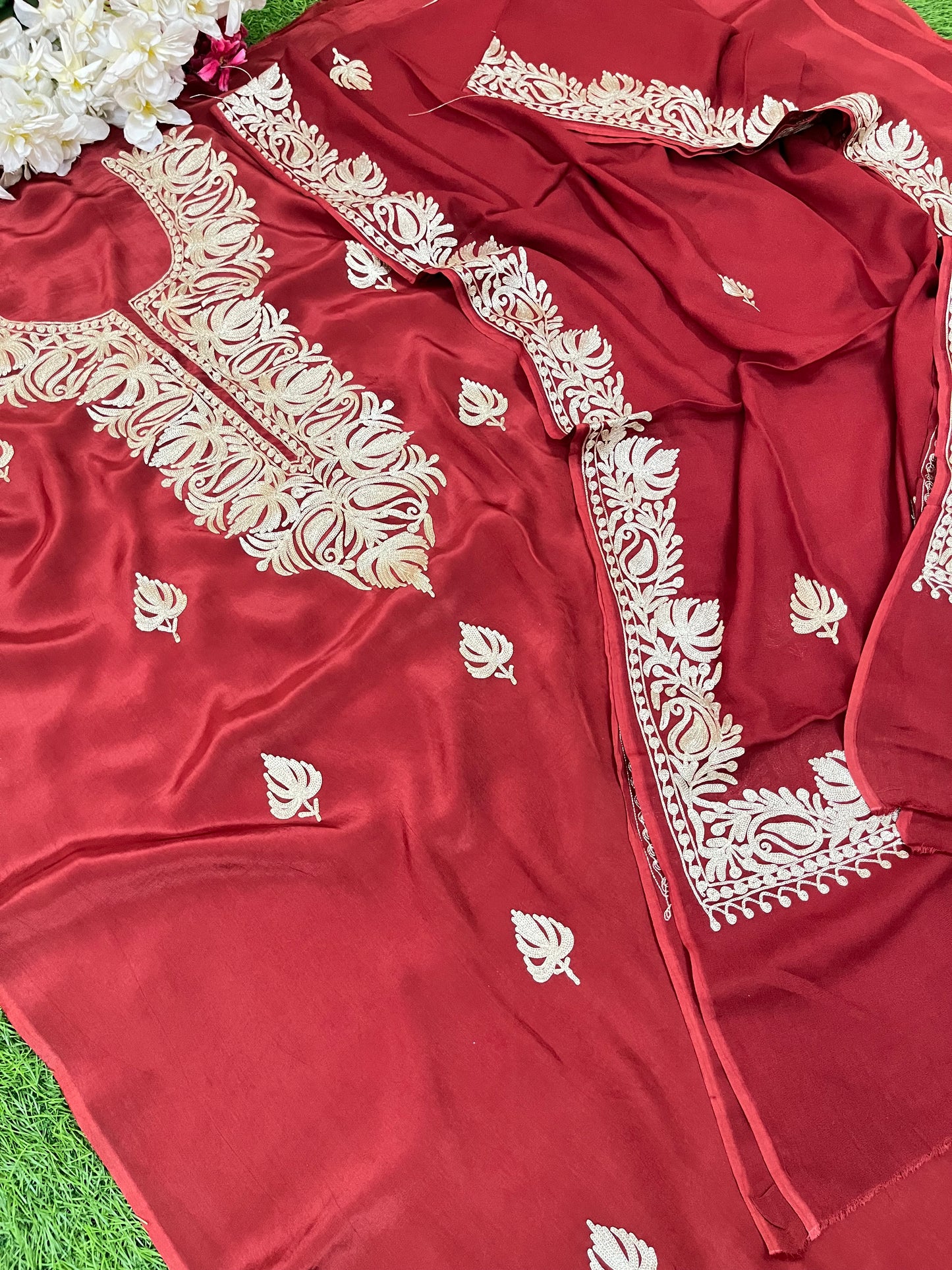 ‘Kalaa’ Rust Crape Kashmiri Suit