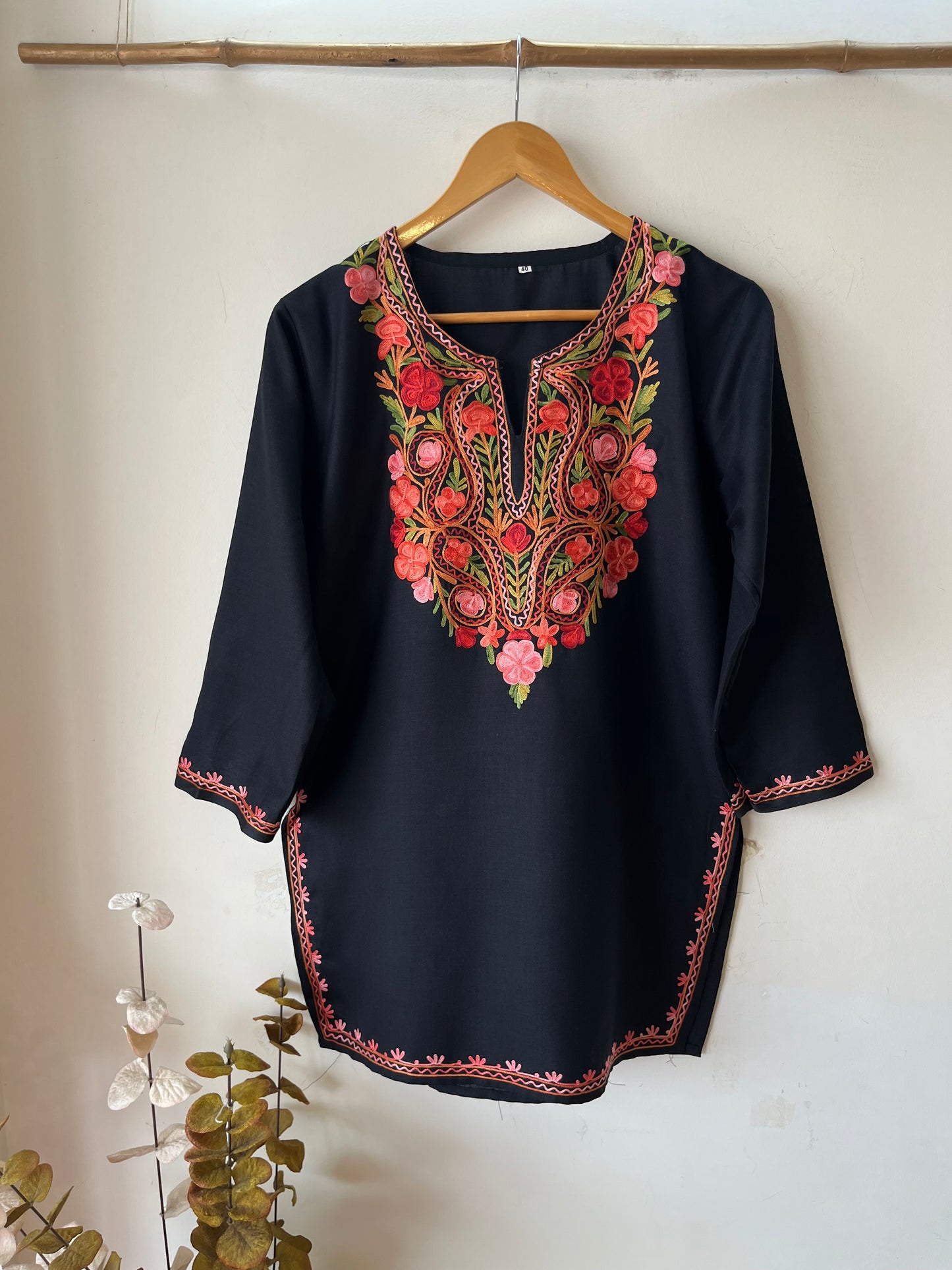 Black Cotton Aari Work Kurti