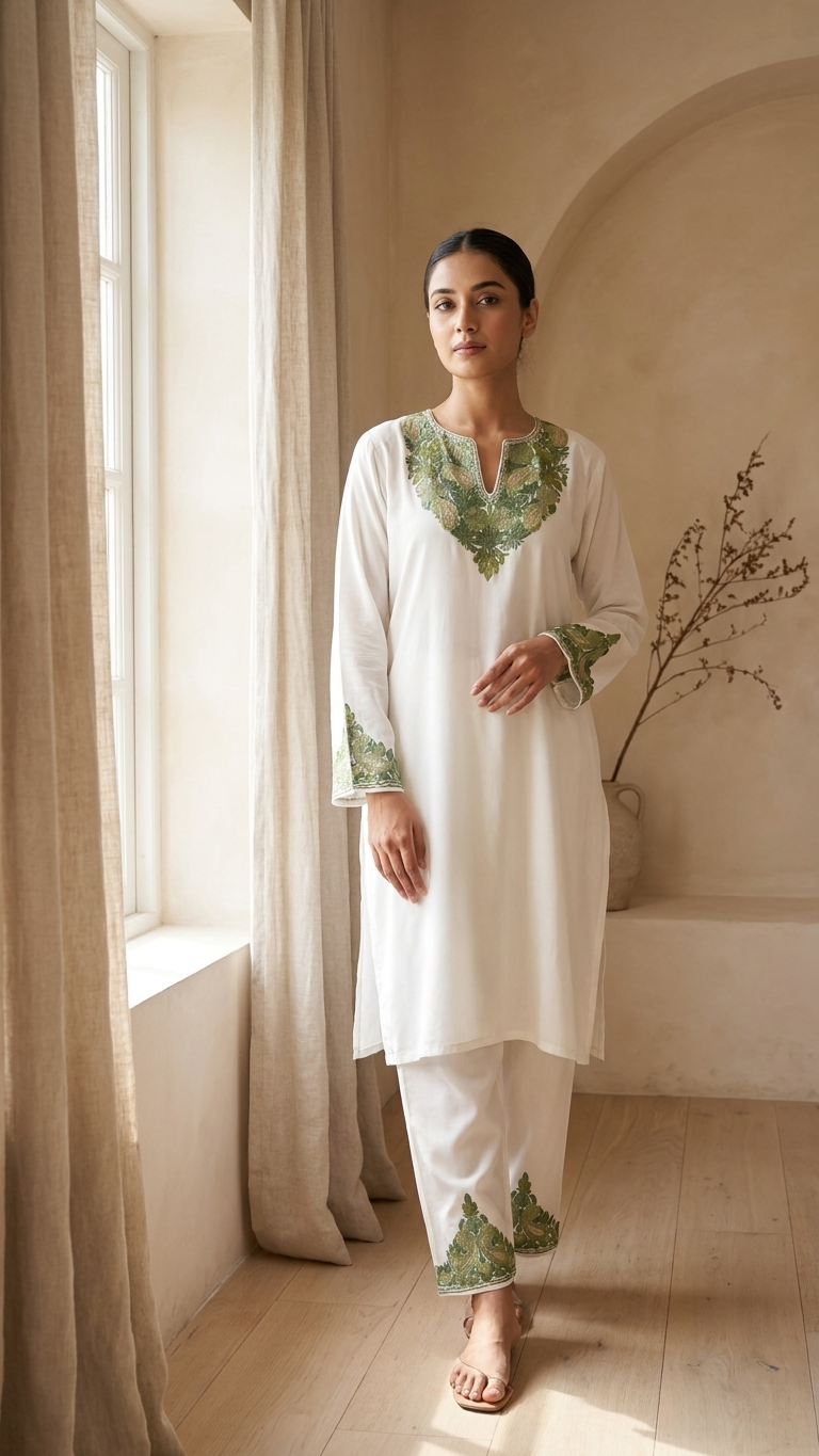 Off White Cotton Cord Set Free Size(42)