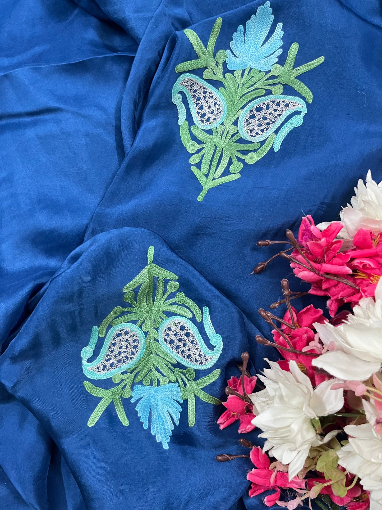 Blue Opada Silk Kashmiri Suits