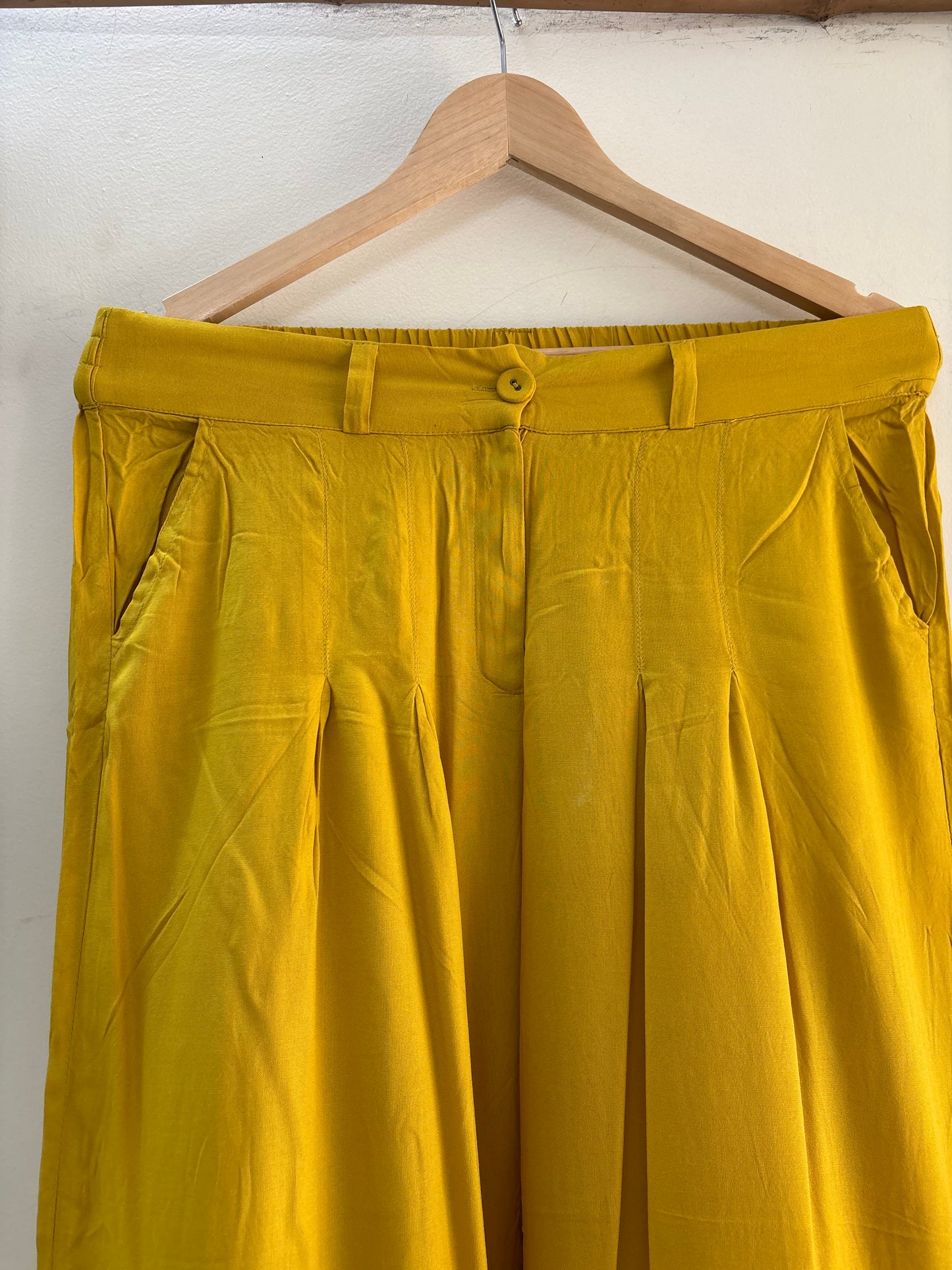Women Mustard Yellow Aari Embroidered Palazzos