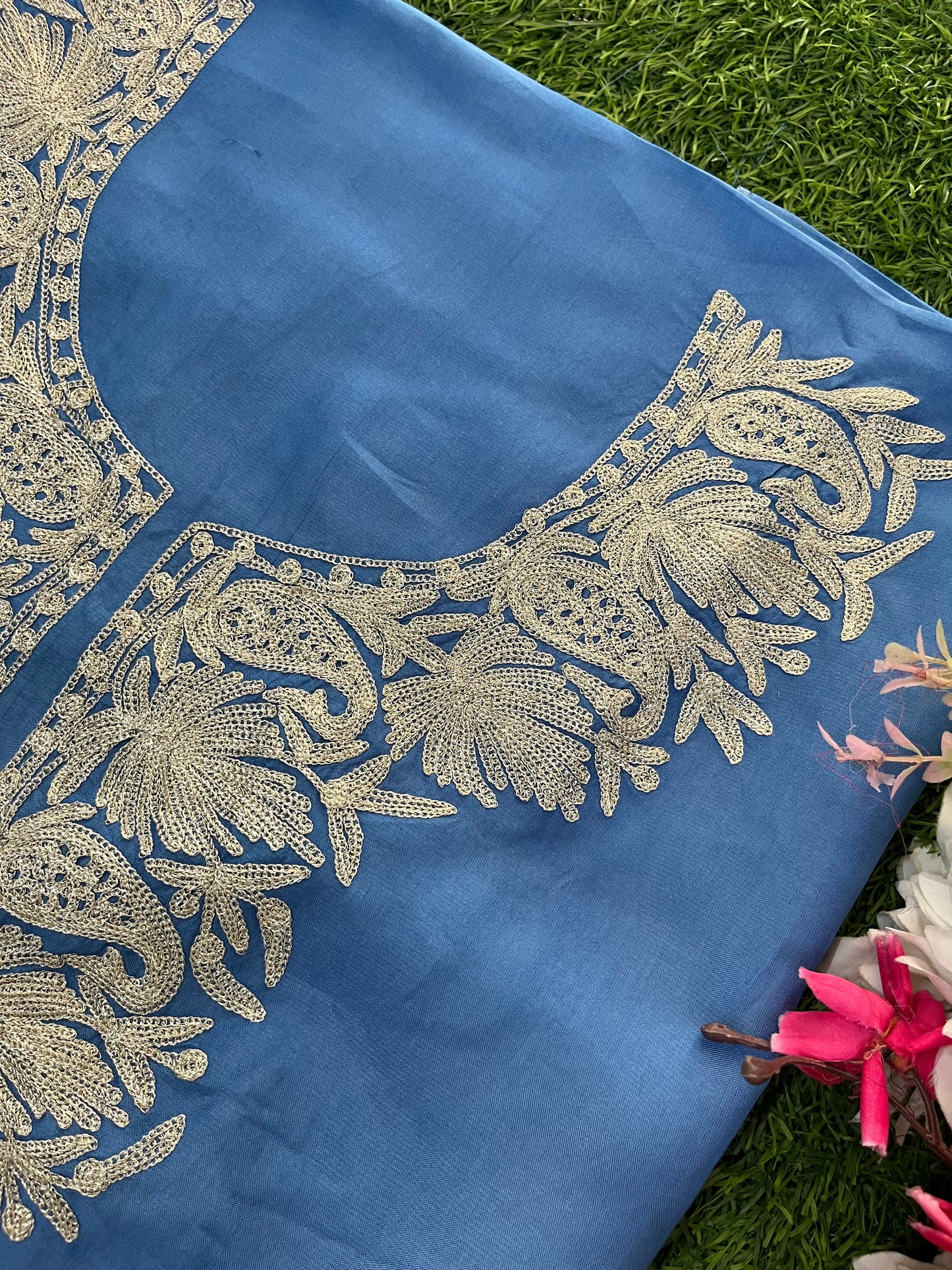 Blue Silk Tilla Kashmiri Suit