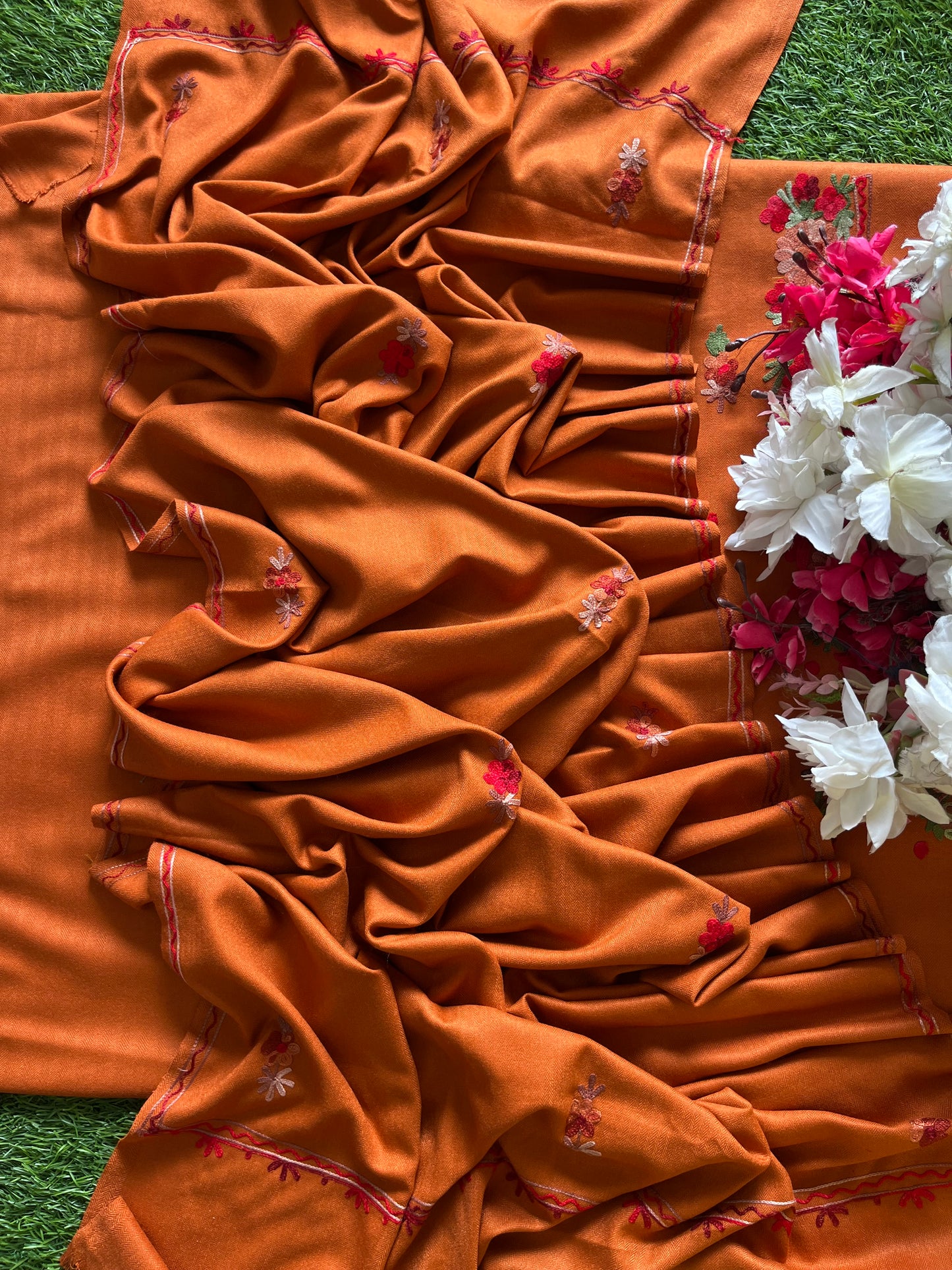 Dull Orange Woollen Aari Embroidered 3pc suit