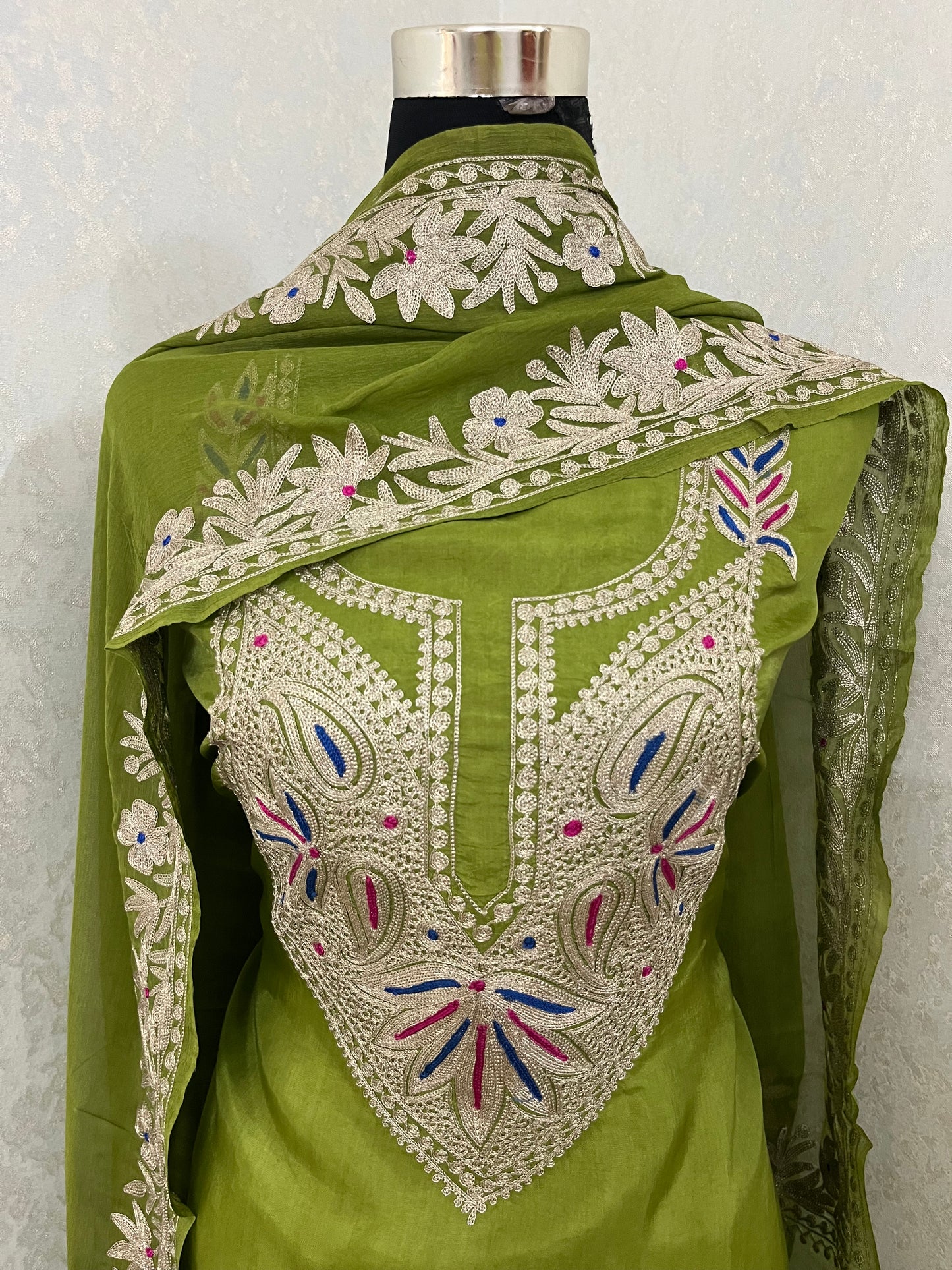 Green Opada Silk Kashmiri Suits
