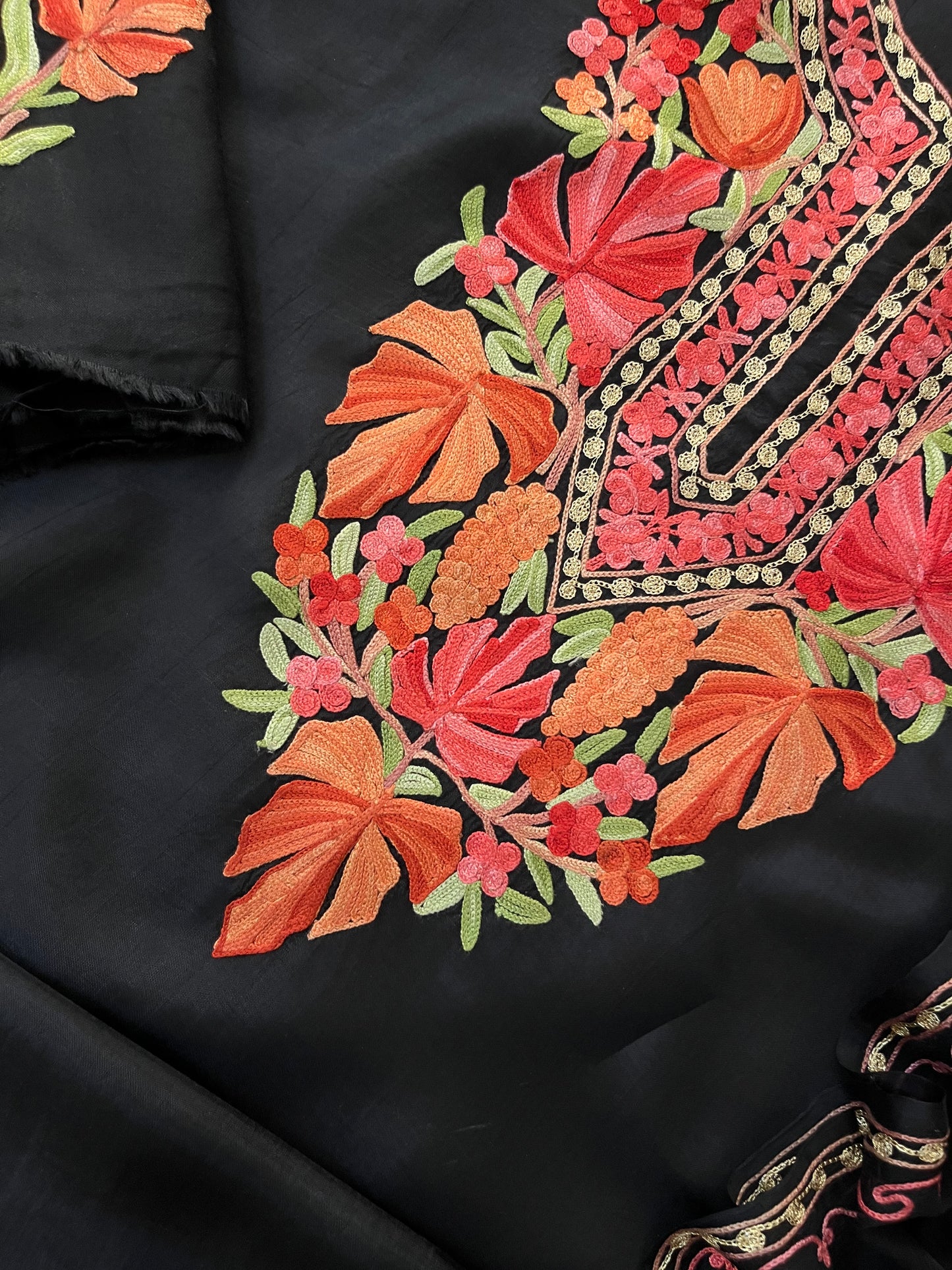 Black Opada Silk Aari Embroidered Suit material