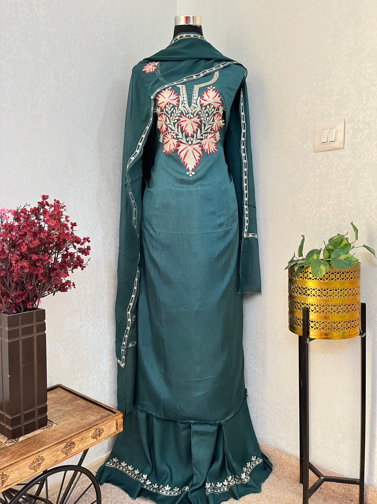 Green Silk Tilla Kashmiri Suit