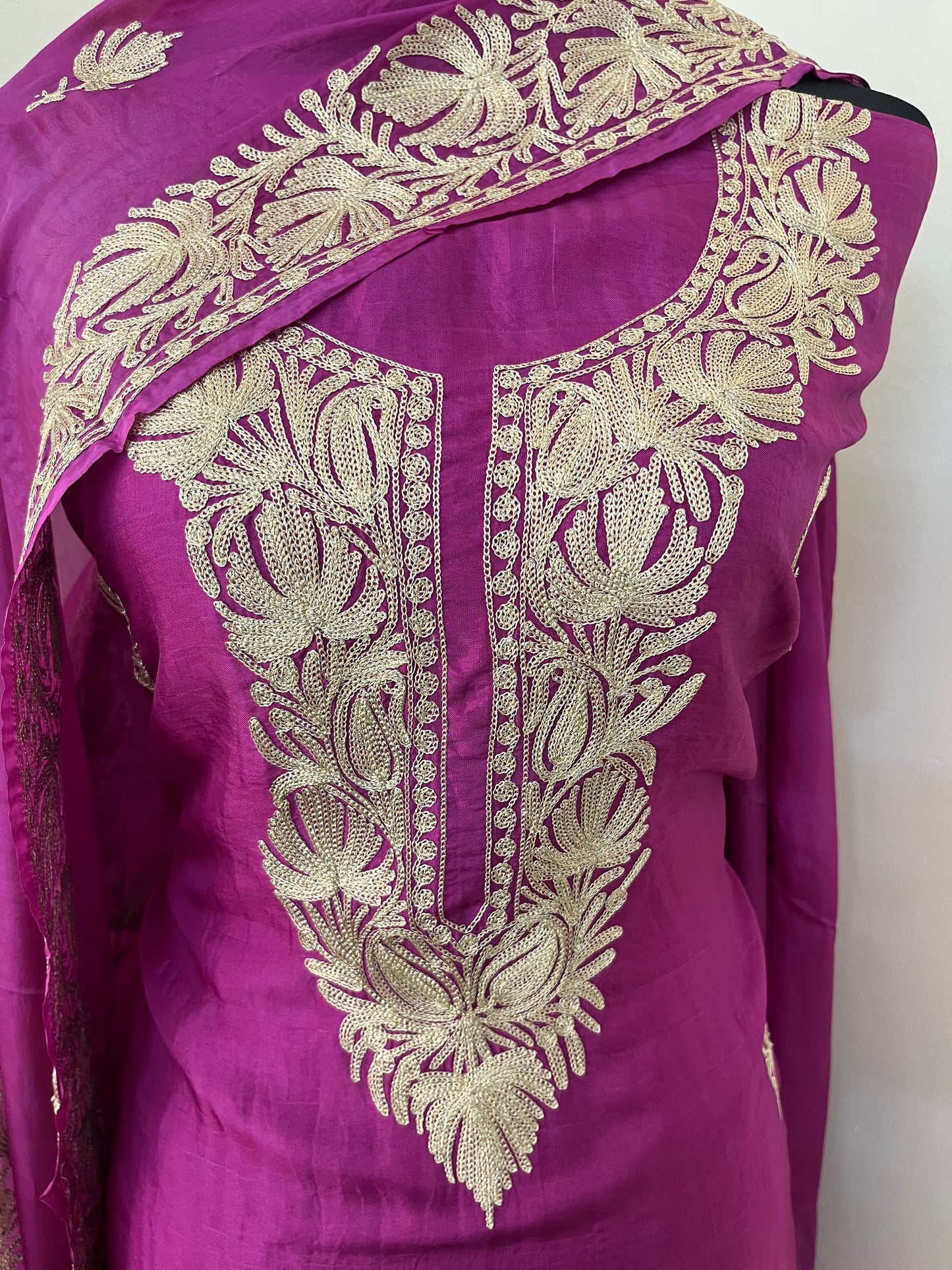 Wine Tilla Embroidered Suit material