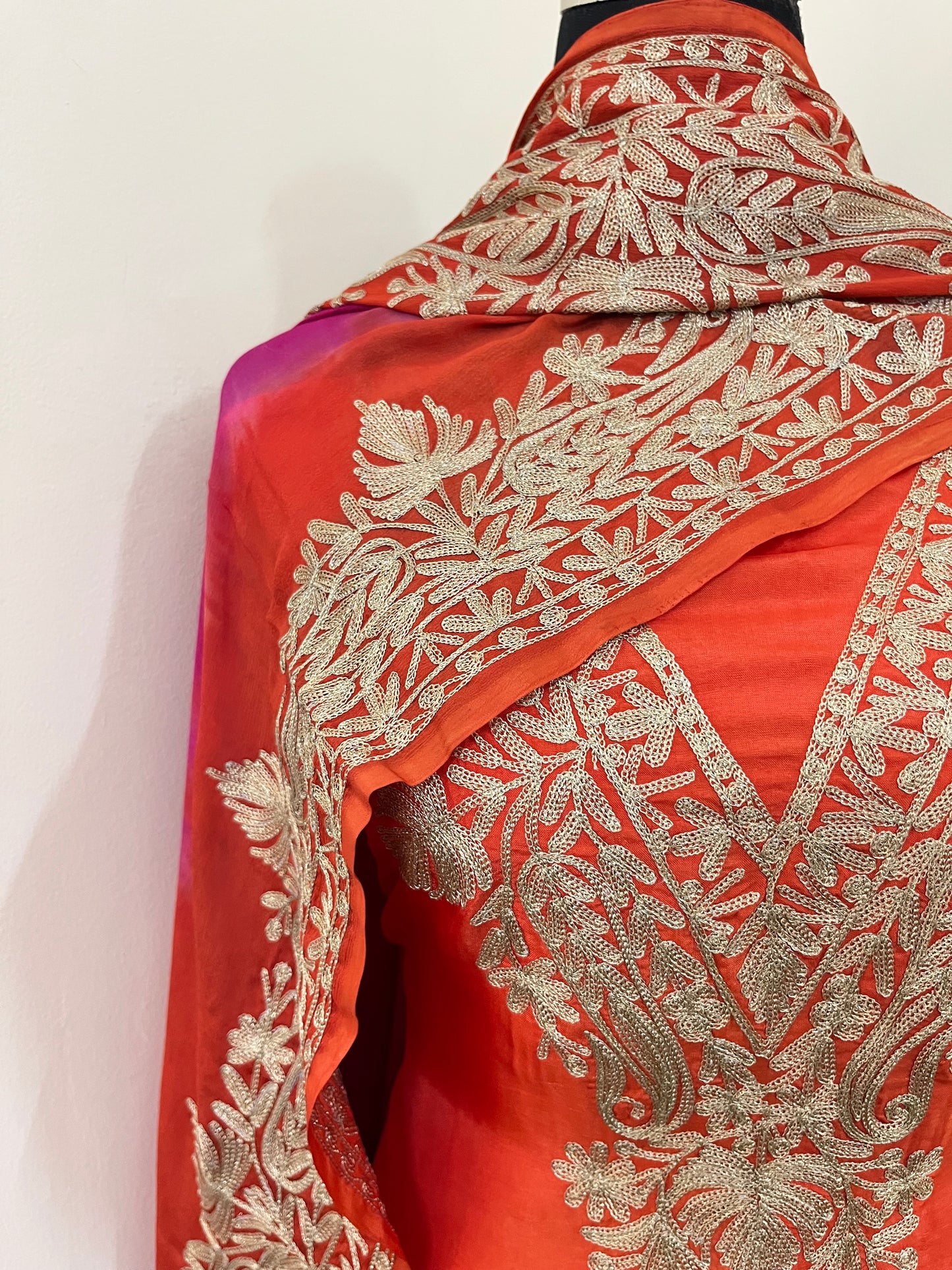 Sanam Orange Silk Kashmiri Suit