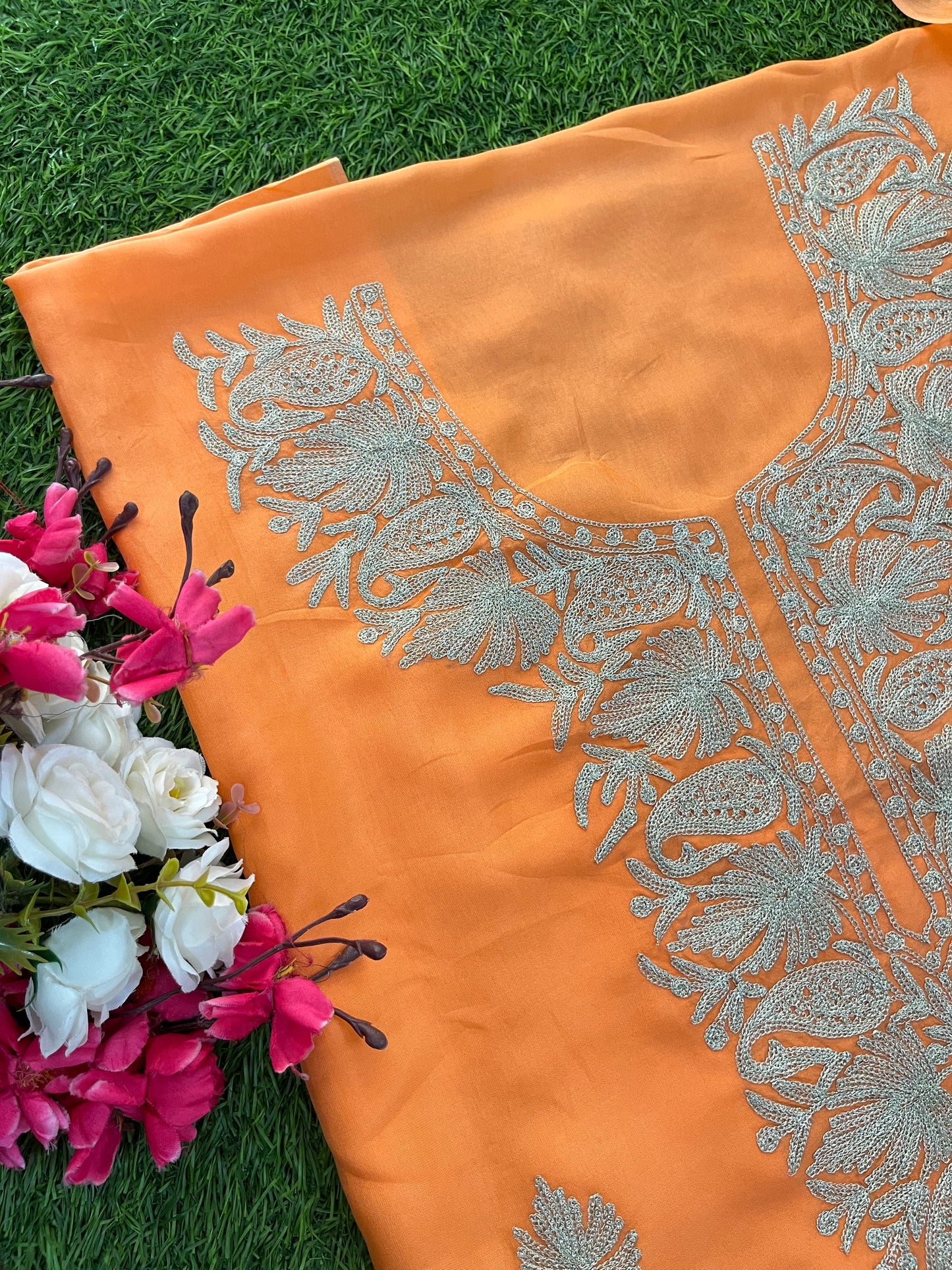 Orange Silk Tilla Kashmiri Suit