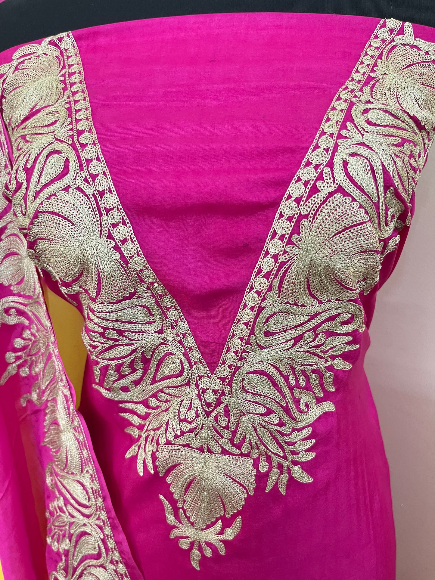 Sanam Hot Pink Silk Kashmiri Suit