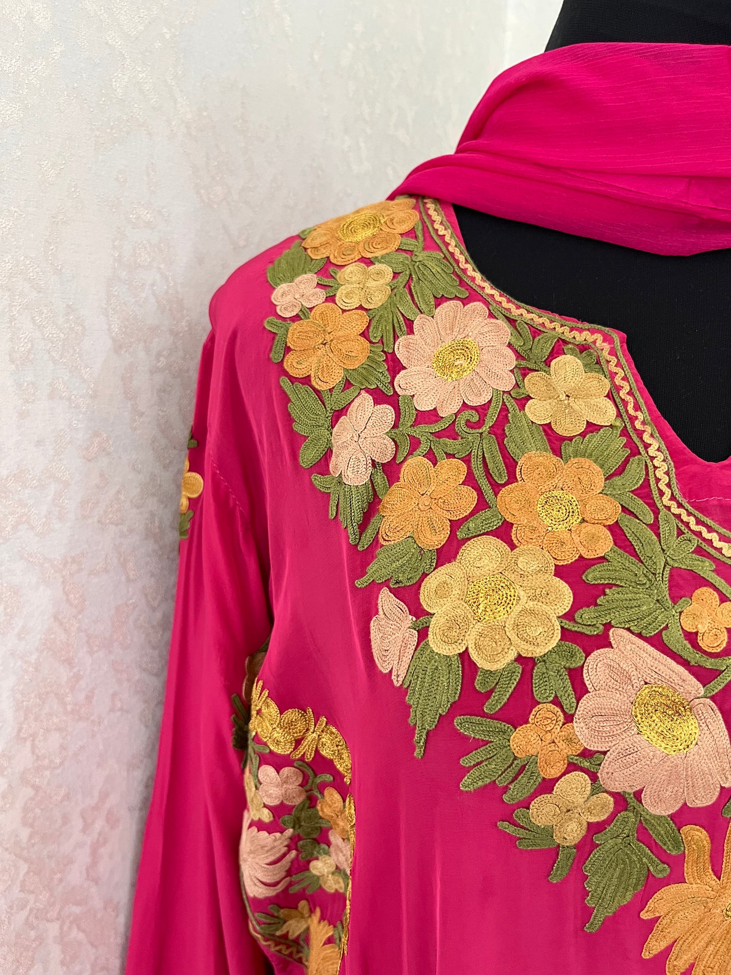 Hot Pink Stitched Crape Pheran Set with dupatta (44)