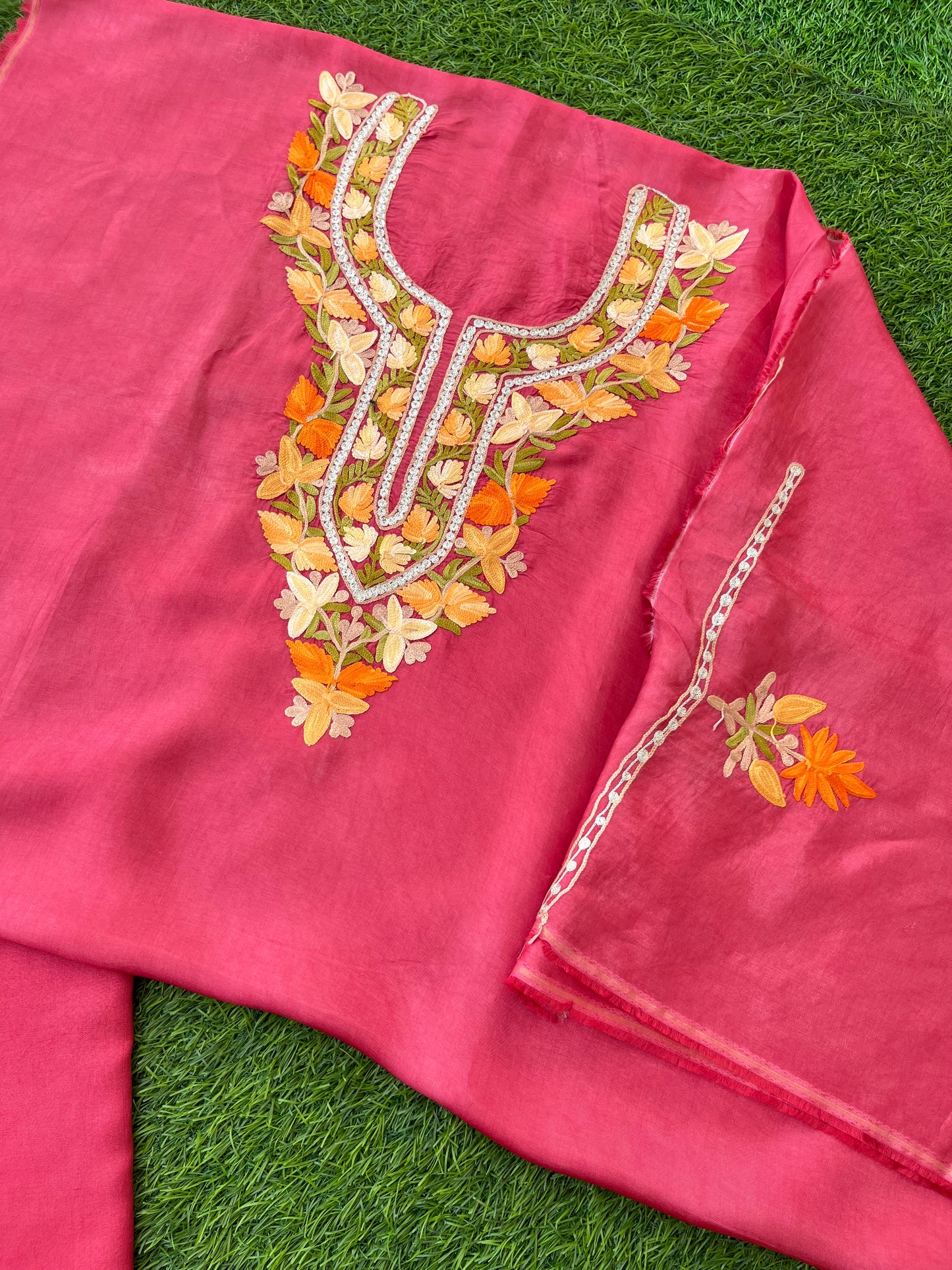 Blush Pink Opada Silk Aari Embroidered Suit material