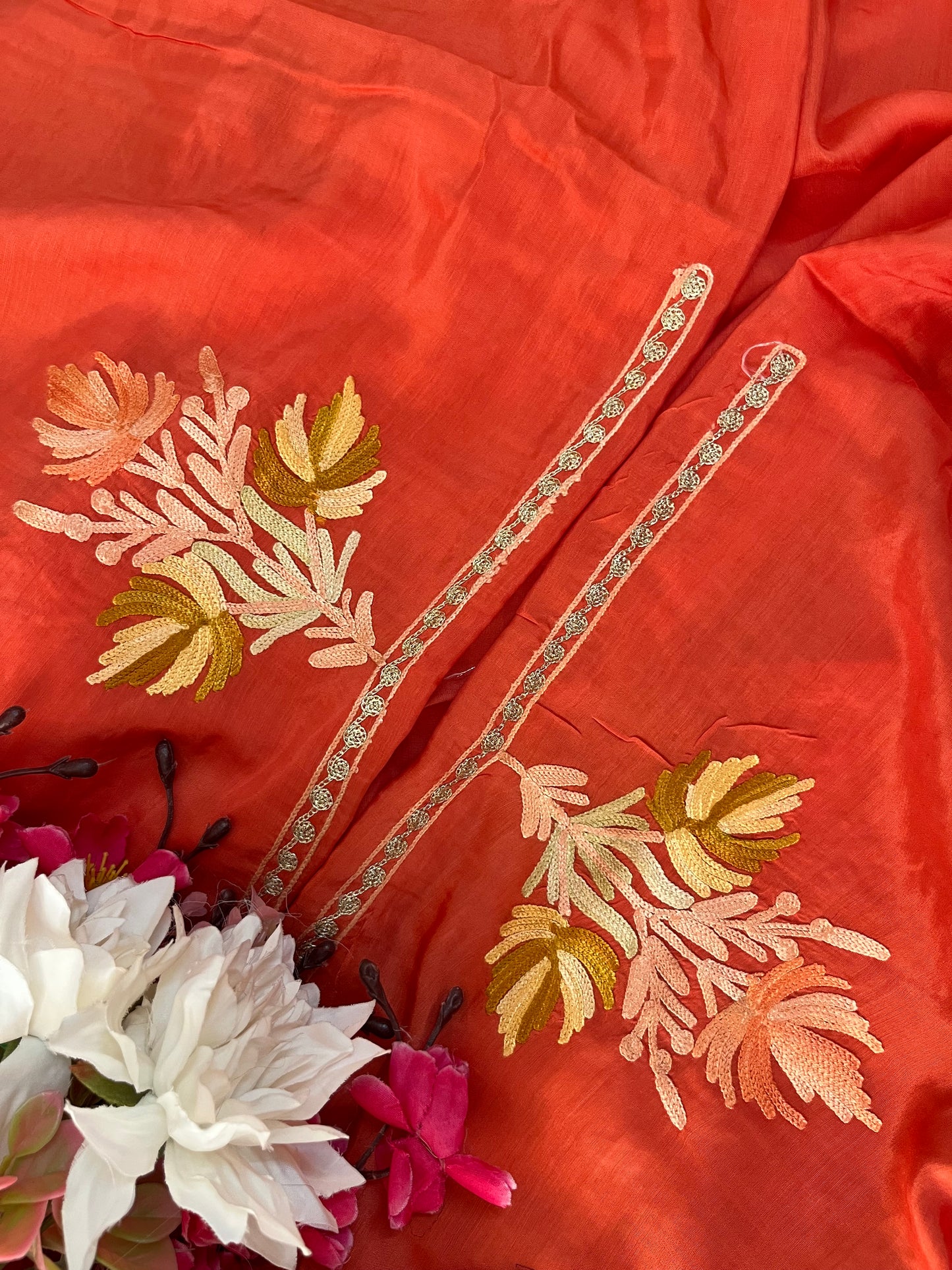 Soft Orange Muslin Cotton Aari Embroidered 3pc set