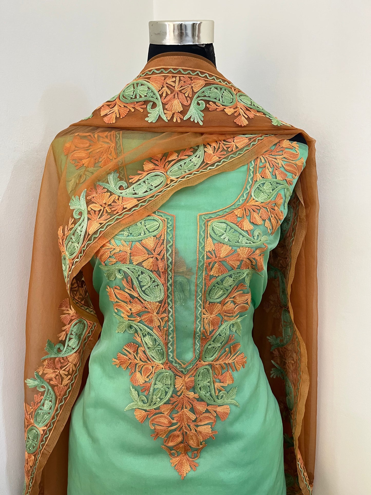 Soft Green Soft Tissue Kashmiri Suit