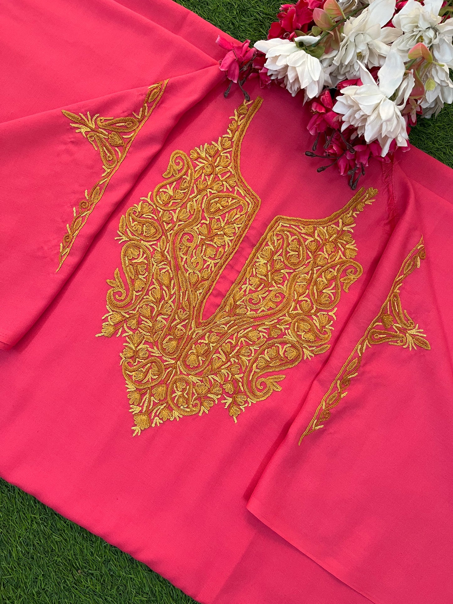 Candy Pink Cotton Two Piece Suit (Hand Embroidered)