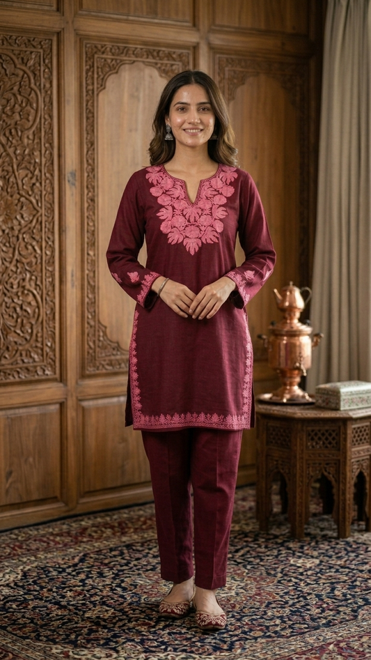 Maroon Cotton Stitched Co-ord Set (L/XL)
