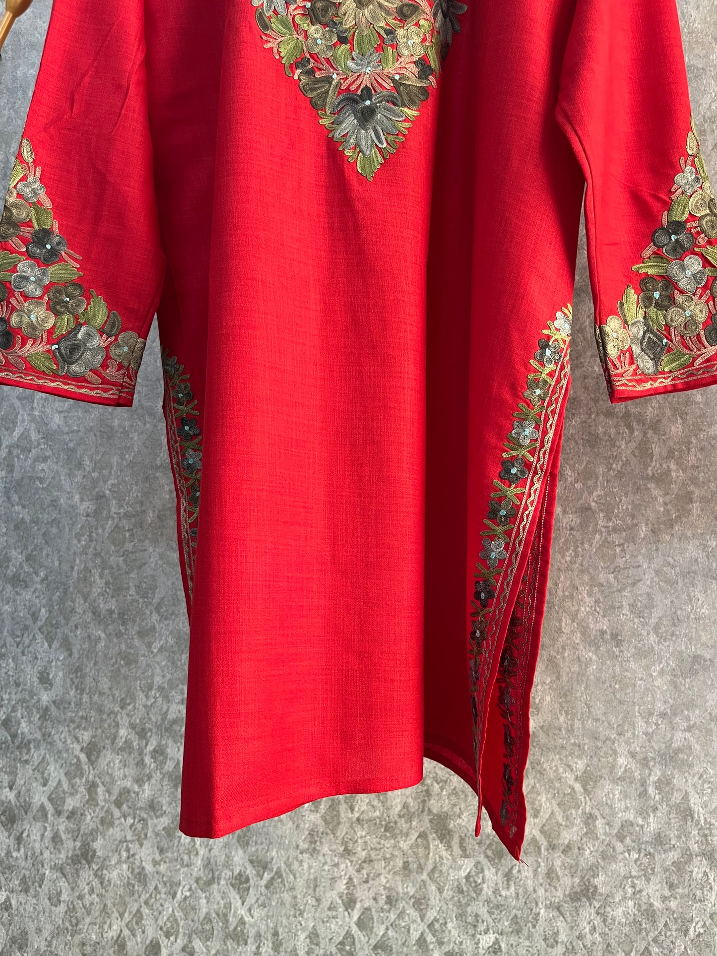 Red Cotton Stitched Co-ord Set (44)