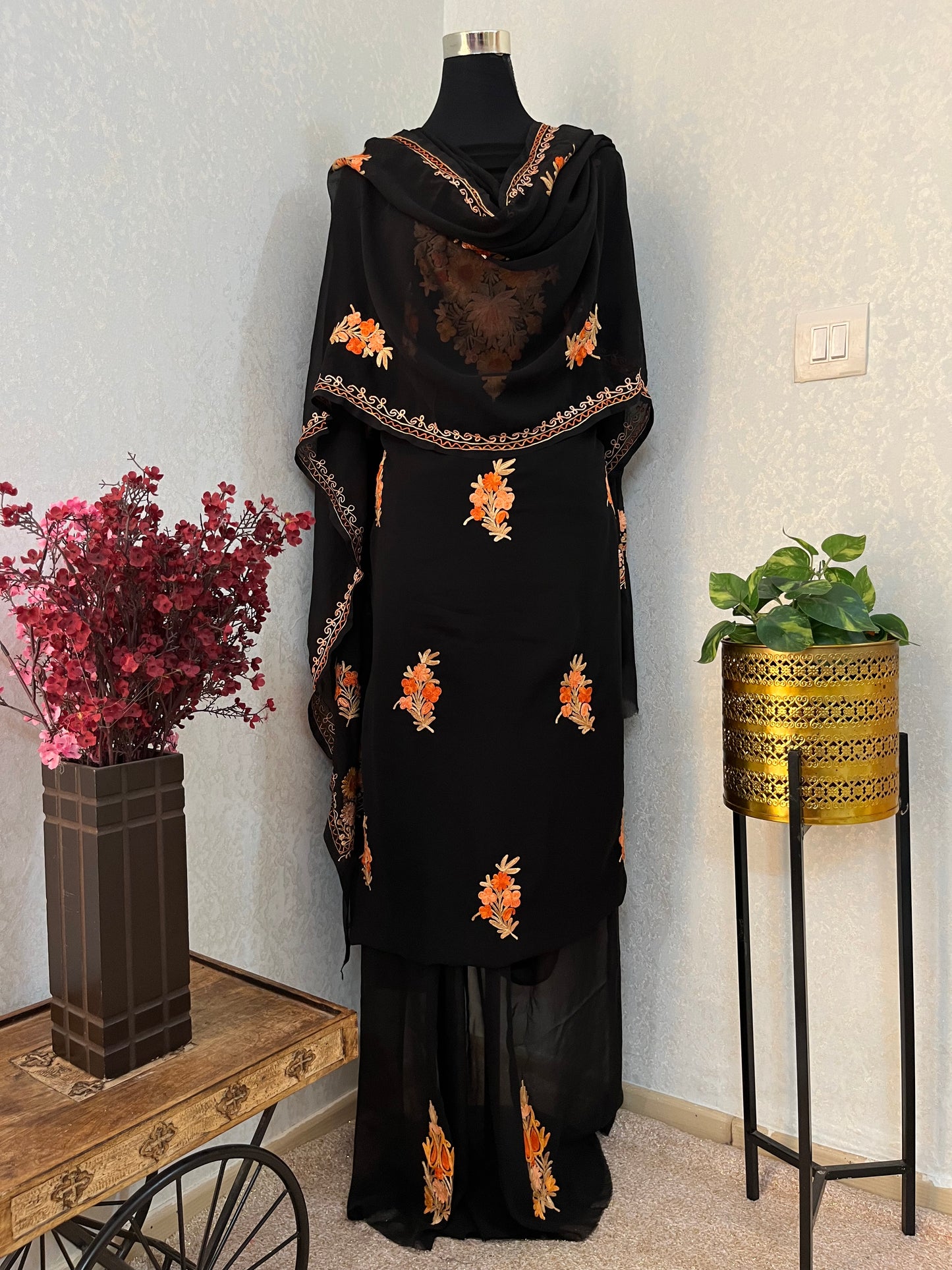 Georgette Black 3 Pc Aari Embroidered Suit Set