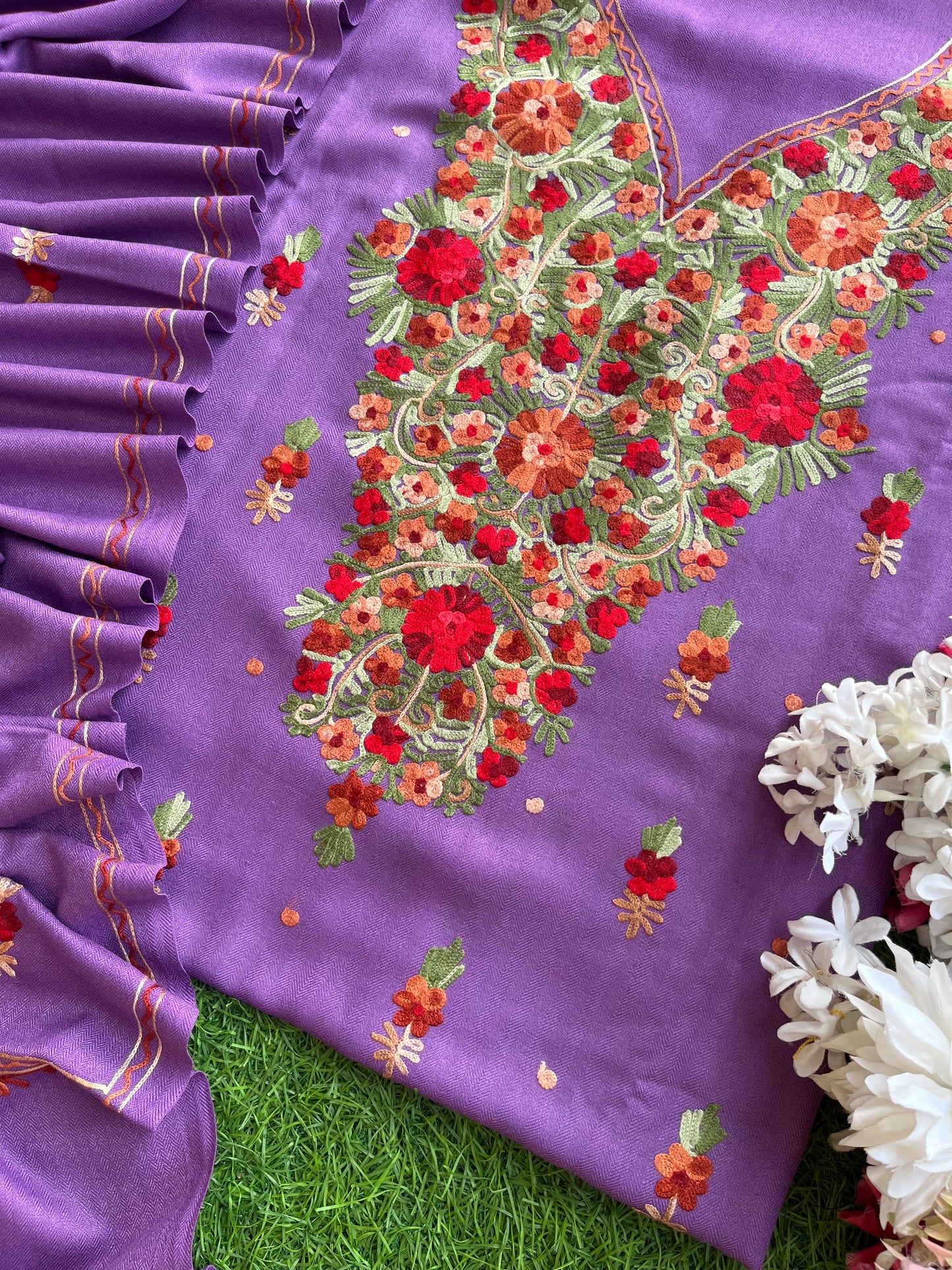 Purple Woollen Aari Embroidered 3pc suit