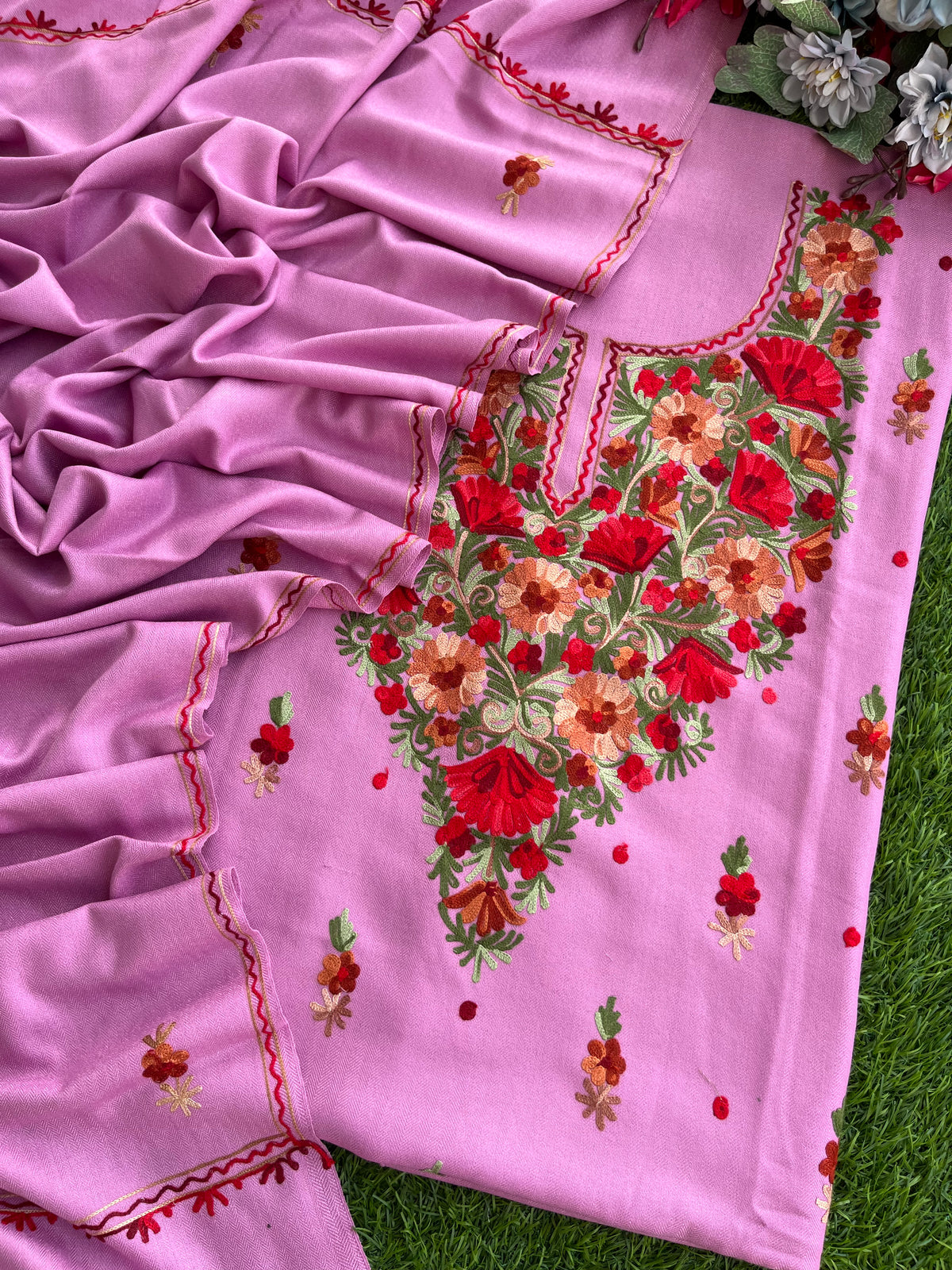 Playful Pink Woollen Aari Embroidered 3pc suit