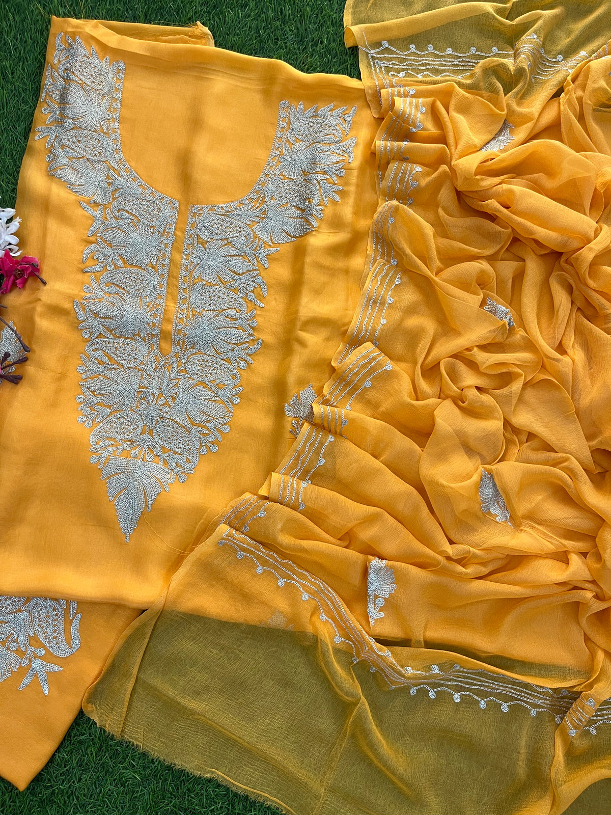 Yellow Silk Tilla Kashmiri Suit