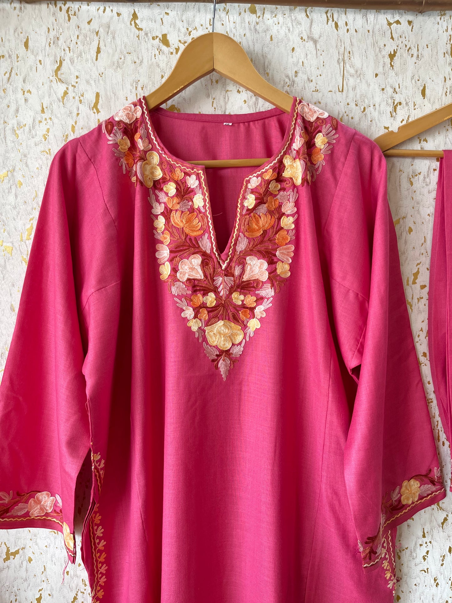 Pink Cotton Pheran Set (Free Size)