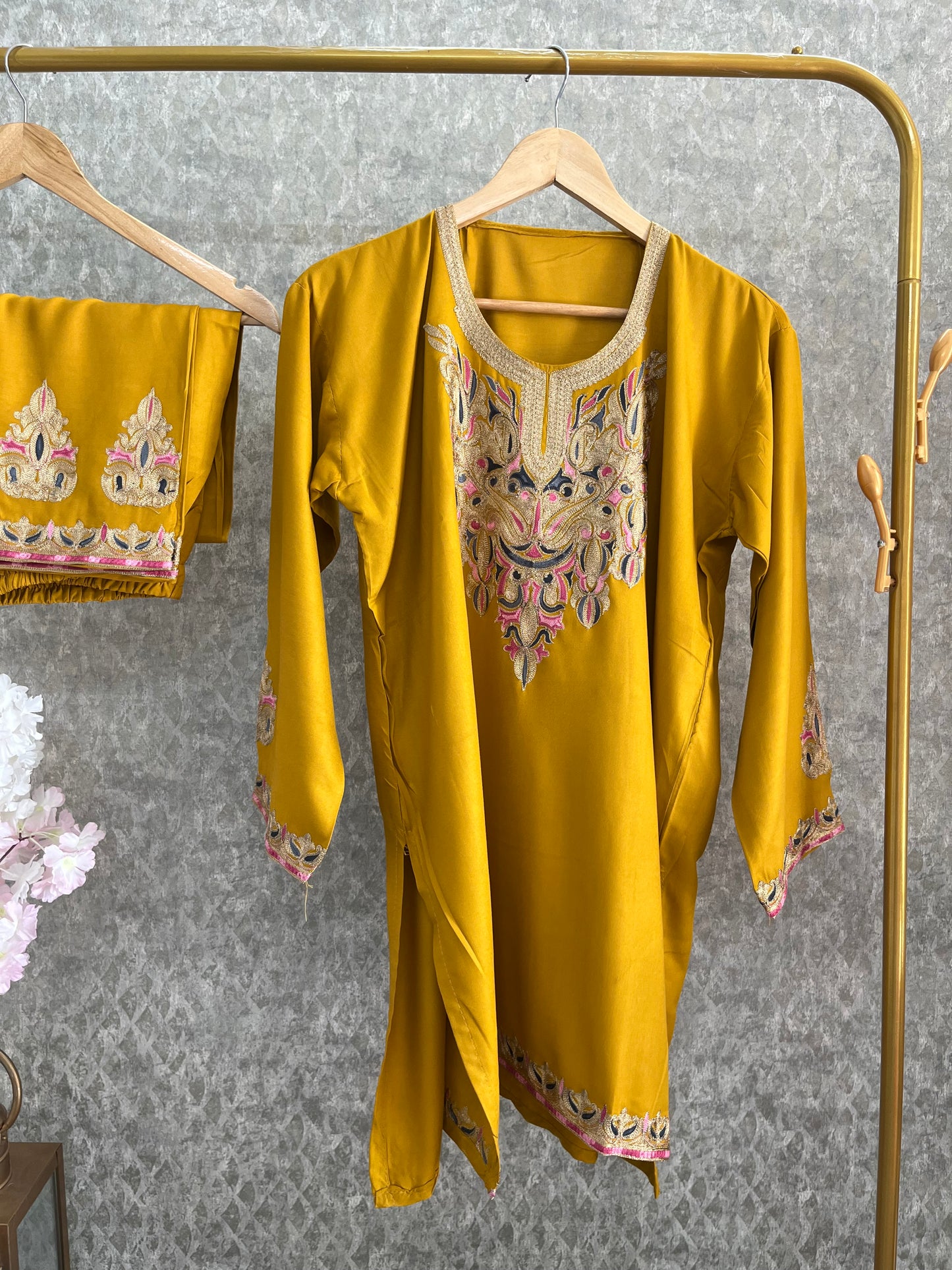 Golden Yellow Cotton Stitched Co-ord Set( 42)