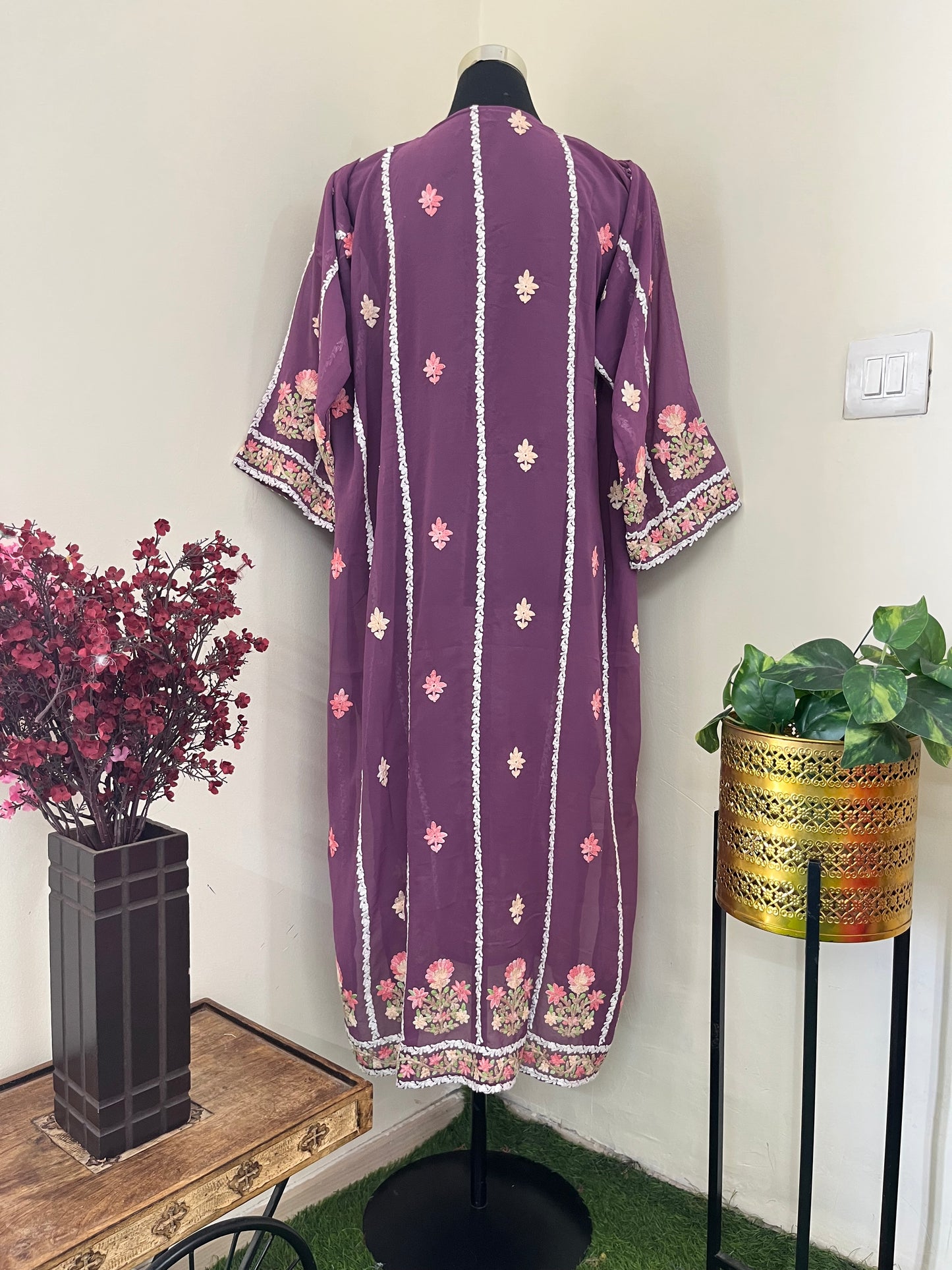 Lilac Georgette All over Work Aari Embroidered Unstitched Kurta