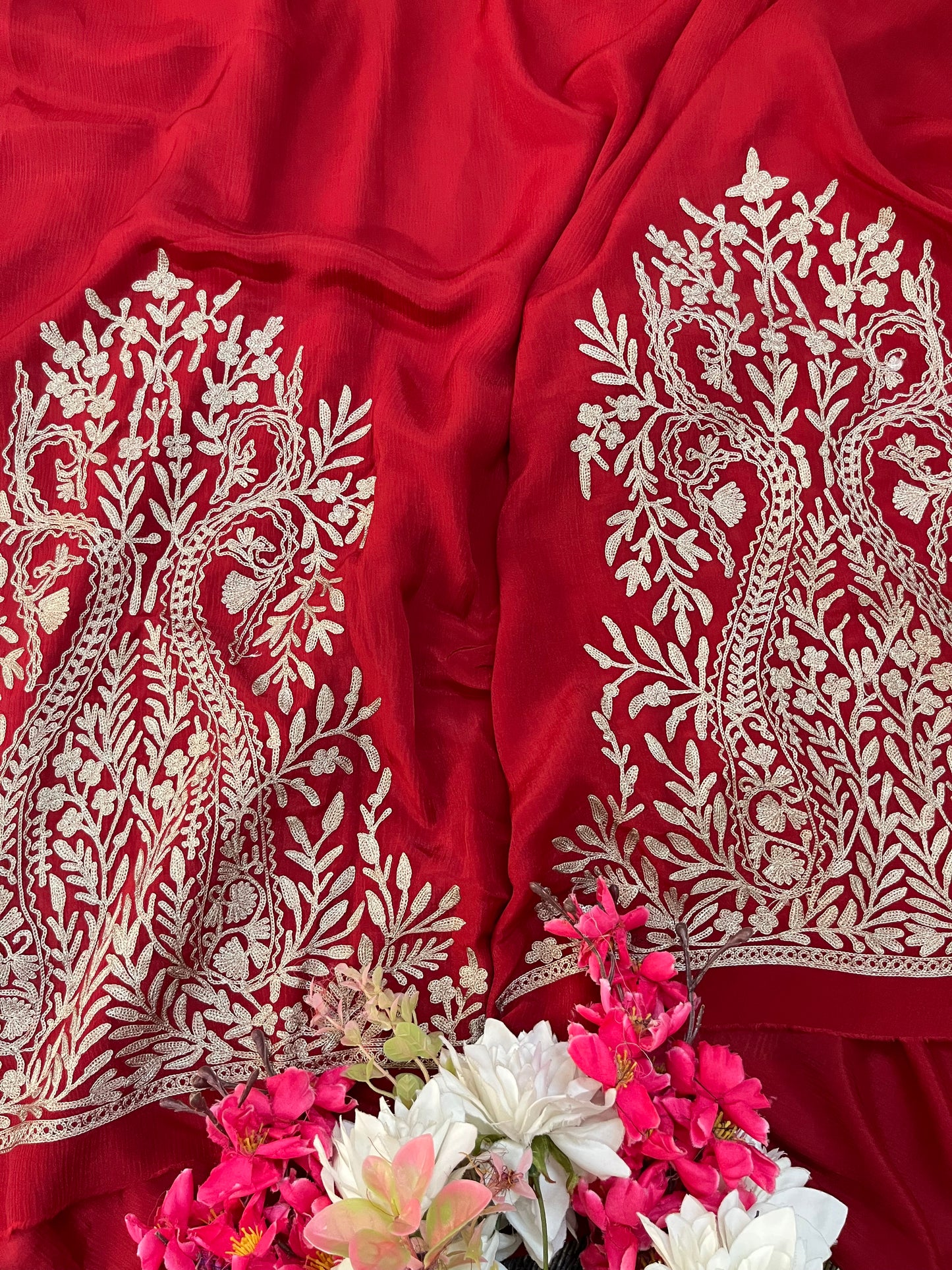 Maroon Pure Chinon 3 Pc Heavy Kashmiri Suit