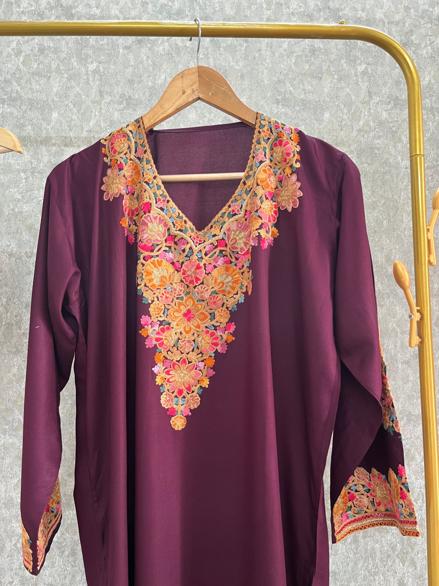 Wine Cotton Stitched Co-ord Set( 44)