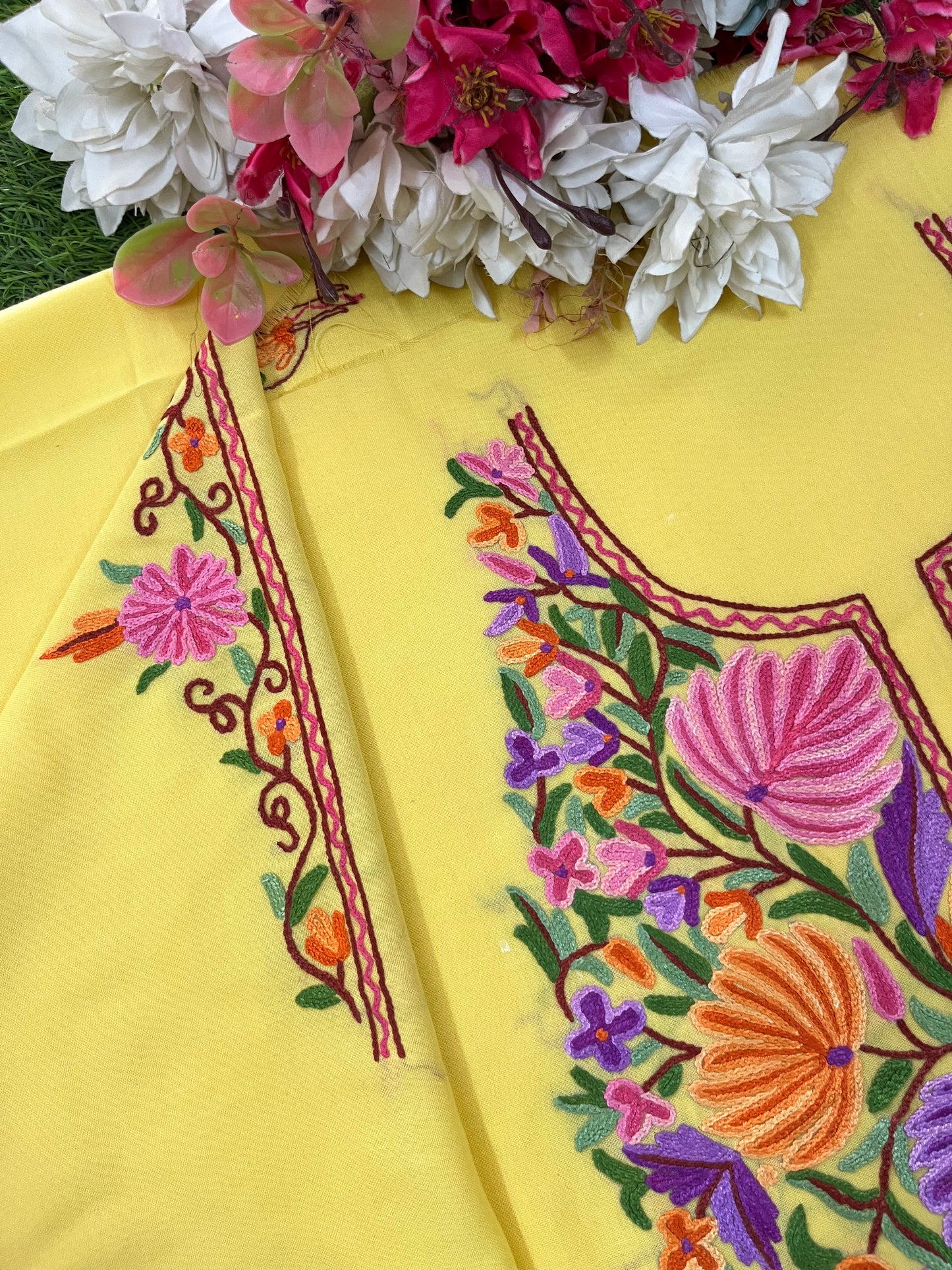 Yellow Cotton Two Piece Suit (Hand Embroidered)