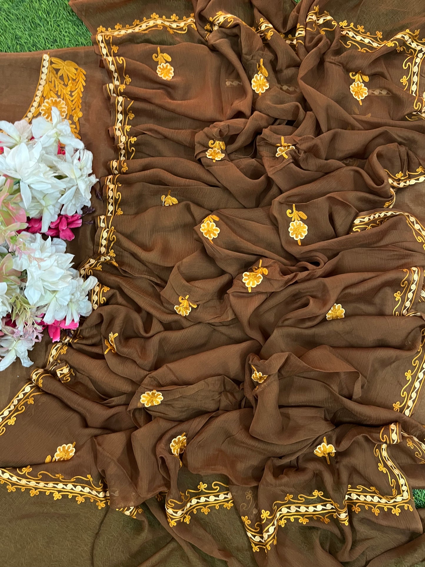 Soft Brown Opada Silk Kashmiri Suit