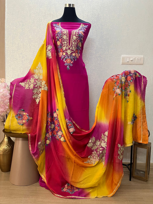 Hot Pink Premium Georgette Kashmiri Suit