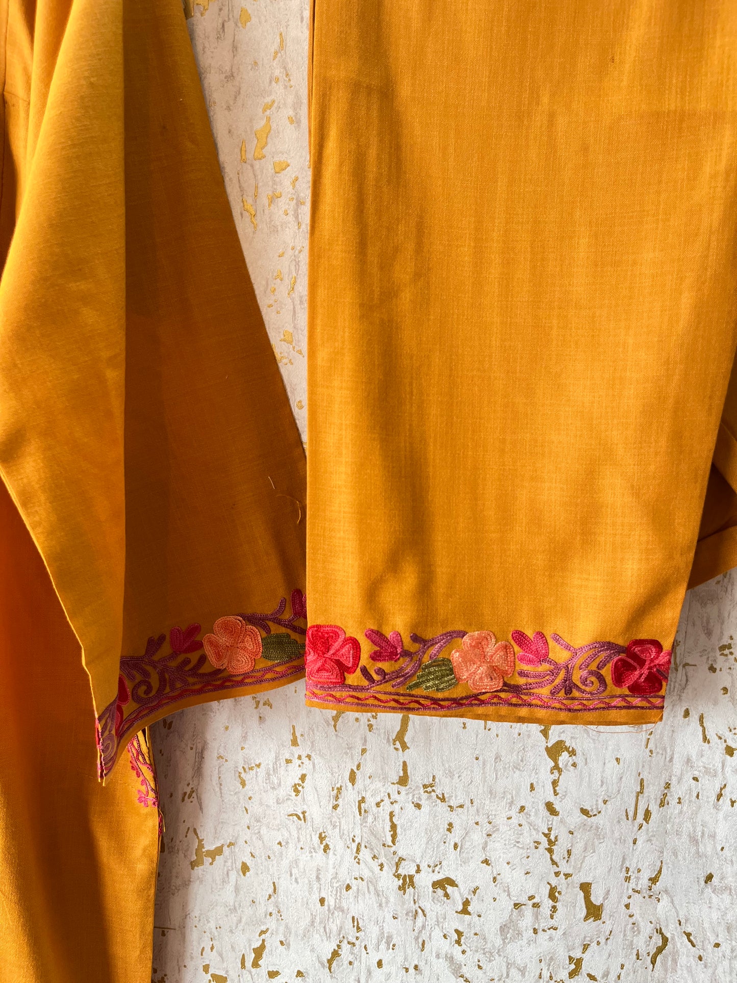 Mustard Yellow Cotton Pheran Set (Free Size)