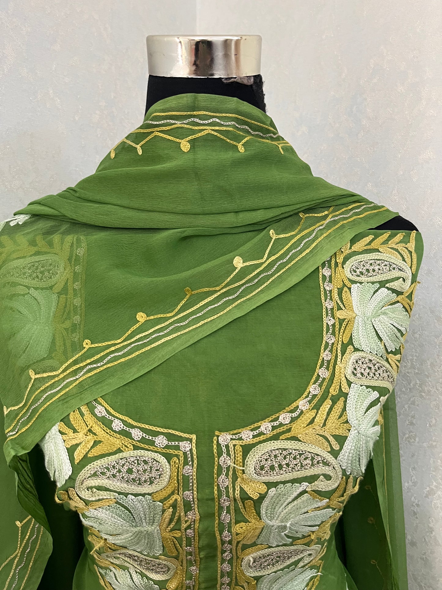 Lawn Green Opada Silk Kashmiri Suits