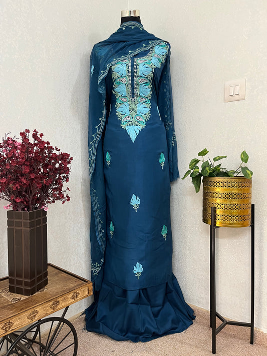 Electric Blue Opada Silk Kashmiri Suits