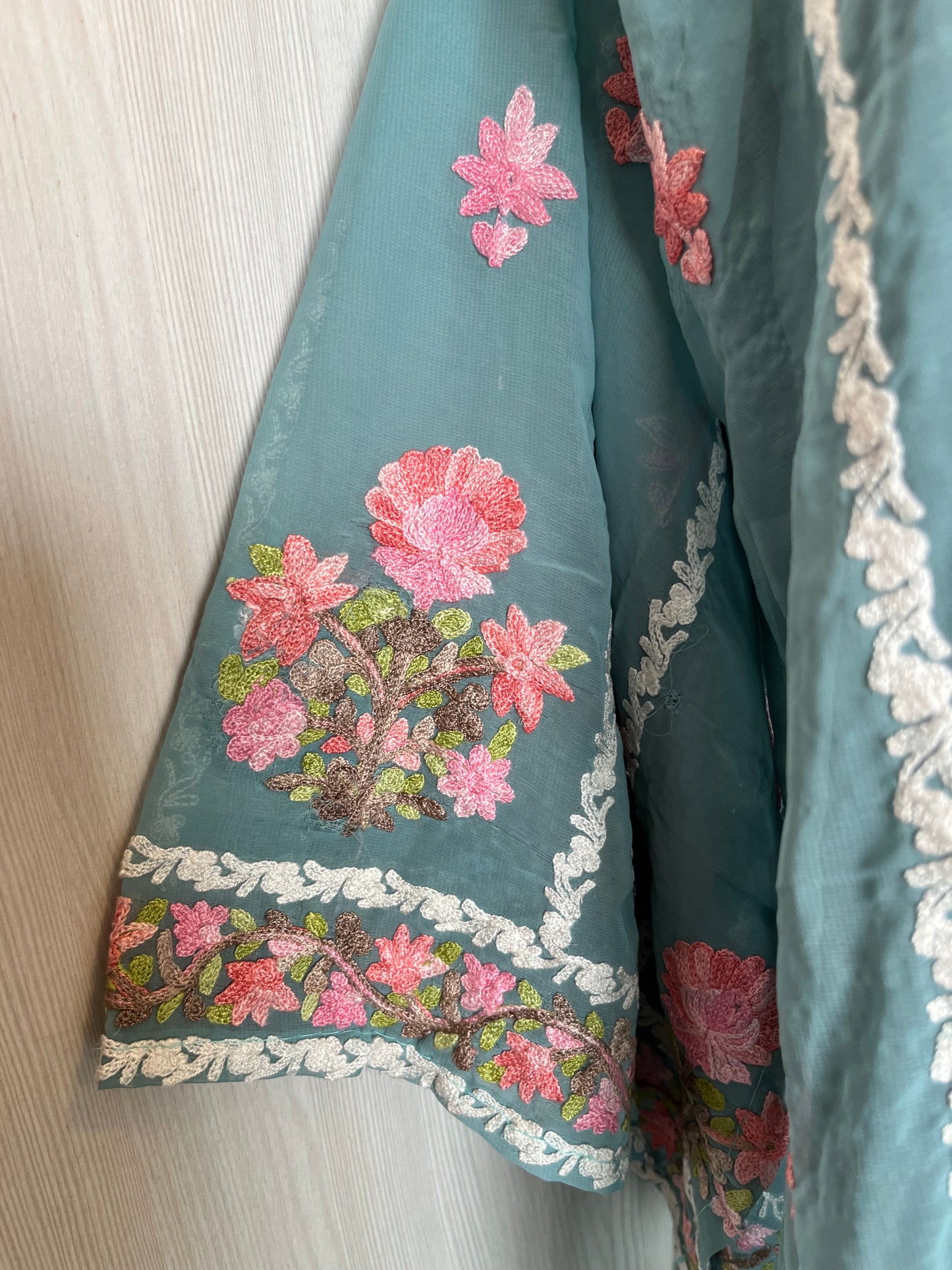 Sea Blue Georgette All over Work Aari Embroidered Unstitched Kurta Material