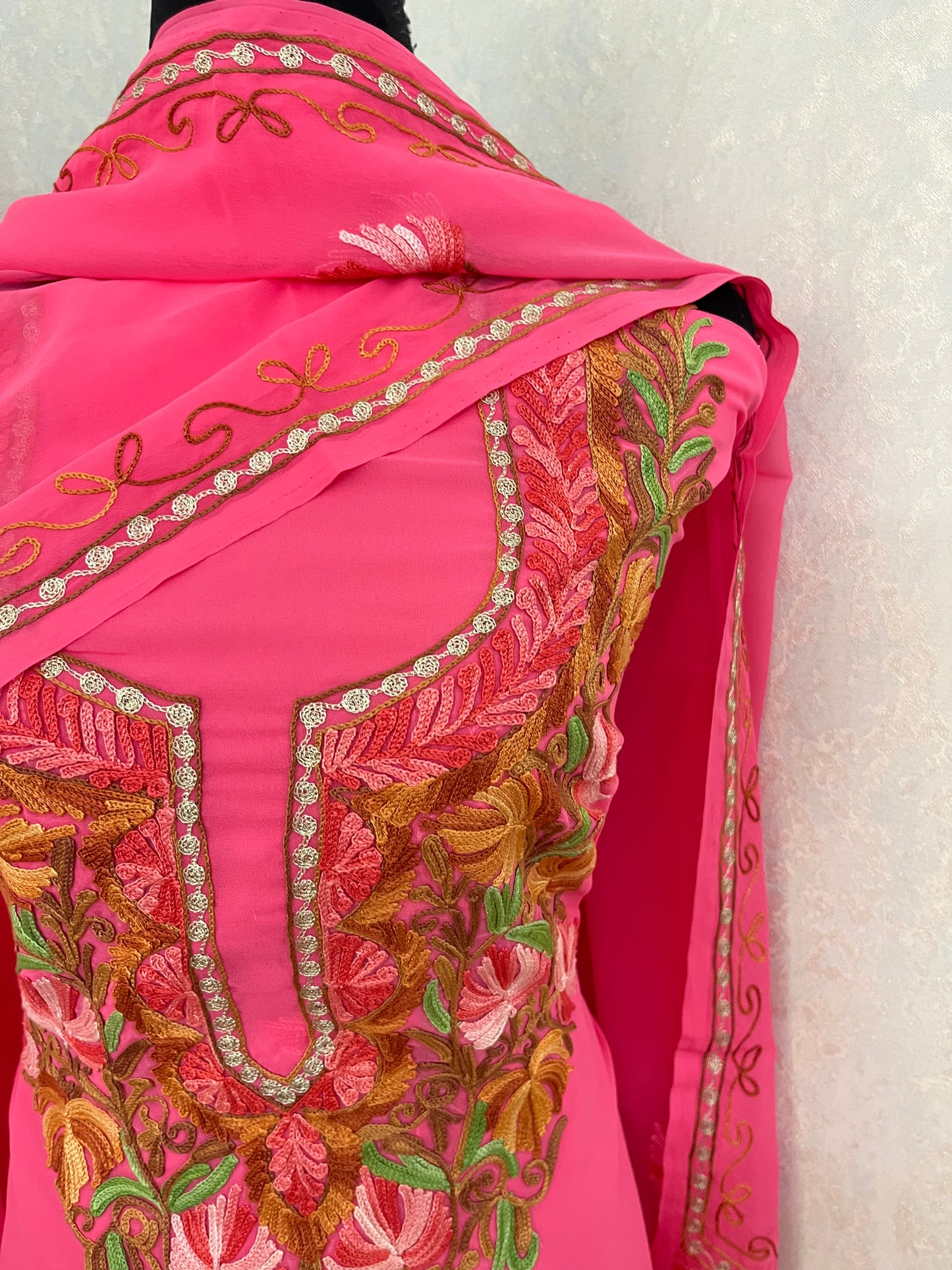 Candy Pink Georgette Shirt and Dupatta Aari Embroidered Suit