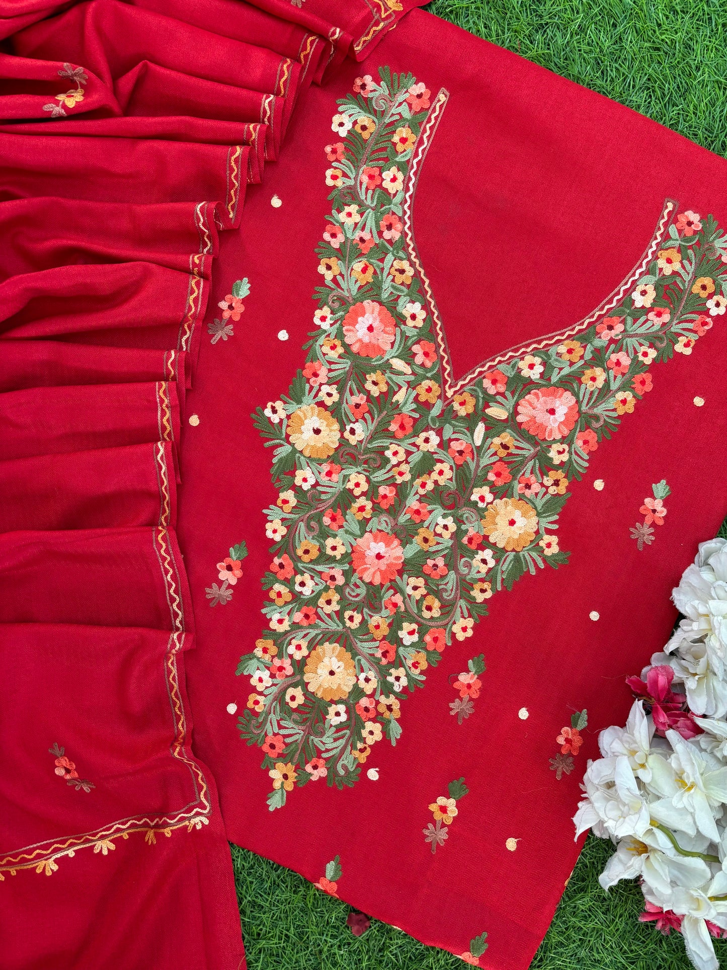 Red Woollen Aari Embroidered 3pc suit