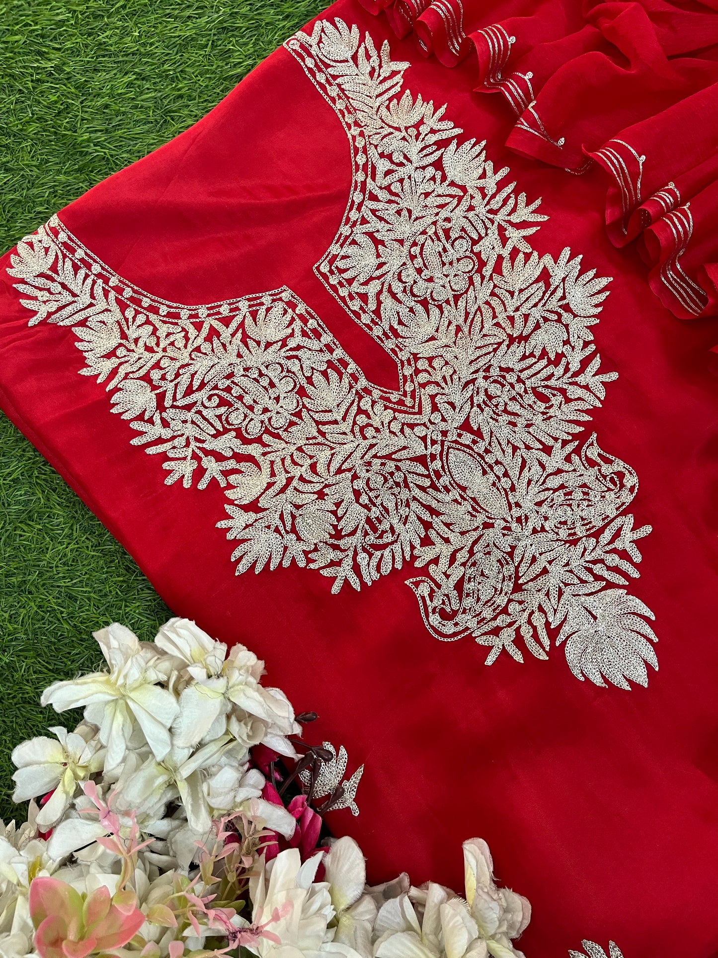 Red Silk Tilla Kashmiri Suit
