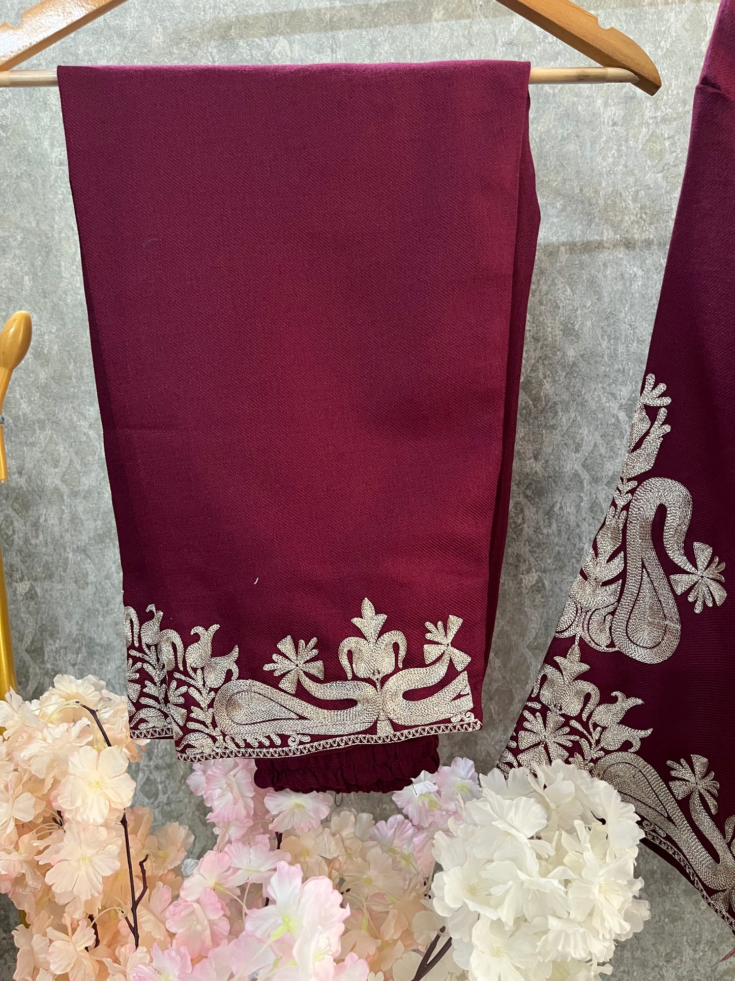 Wine Woollen Kashmiri Co-Ord Set ( Size 44)