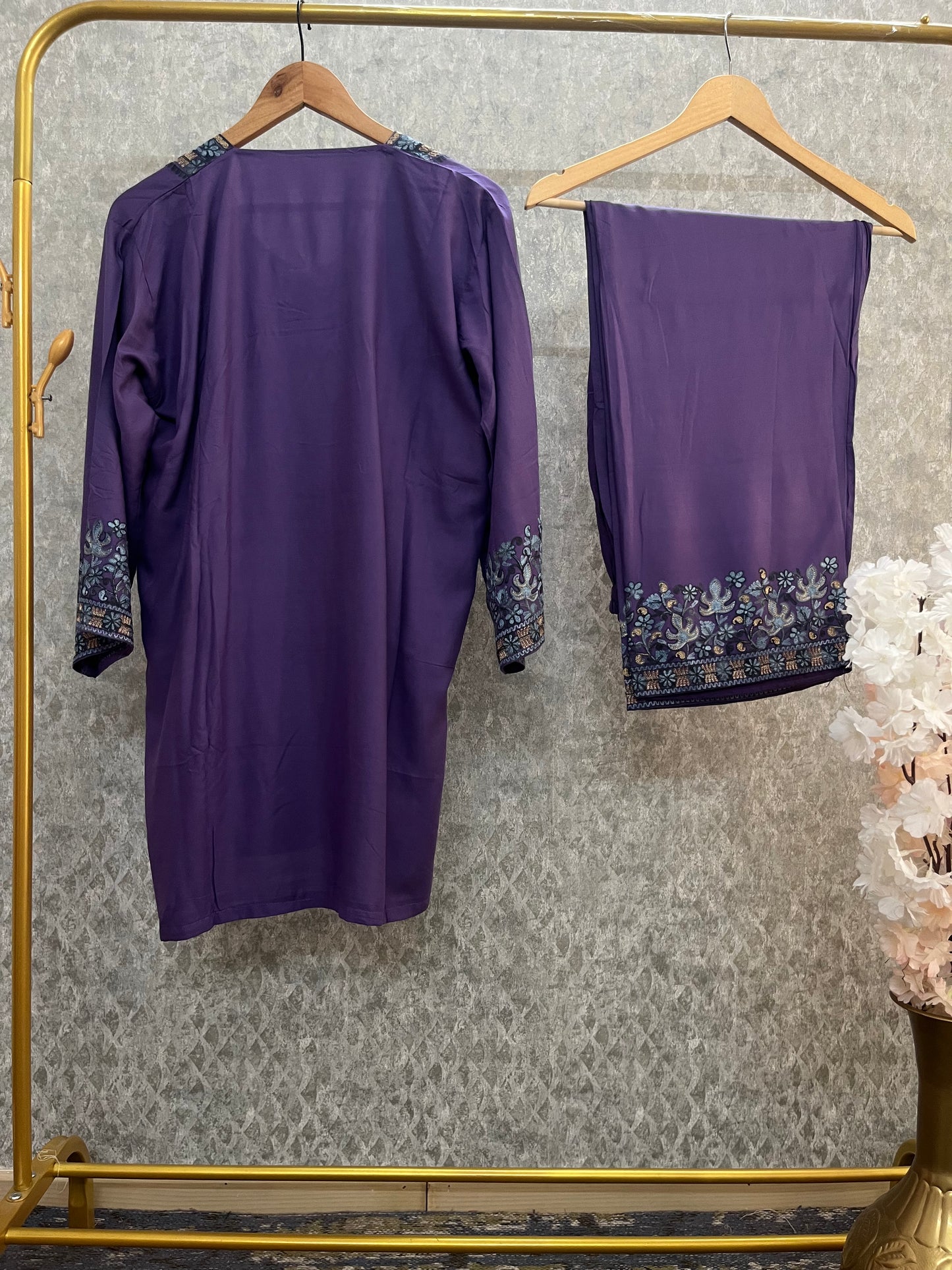Purple Cotton Stitched Co-ord Set( 44)