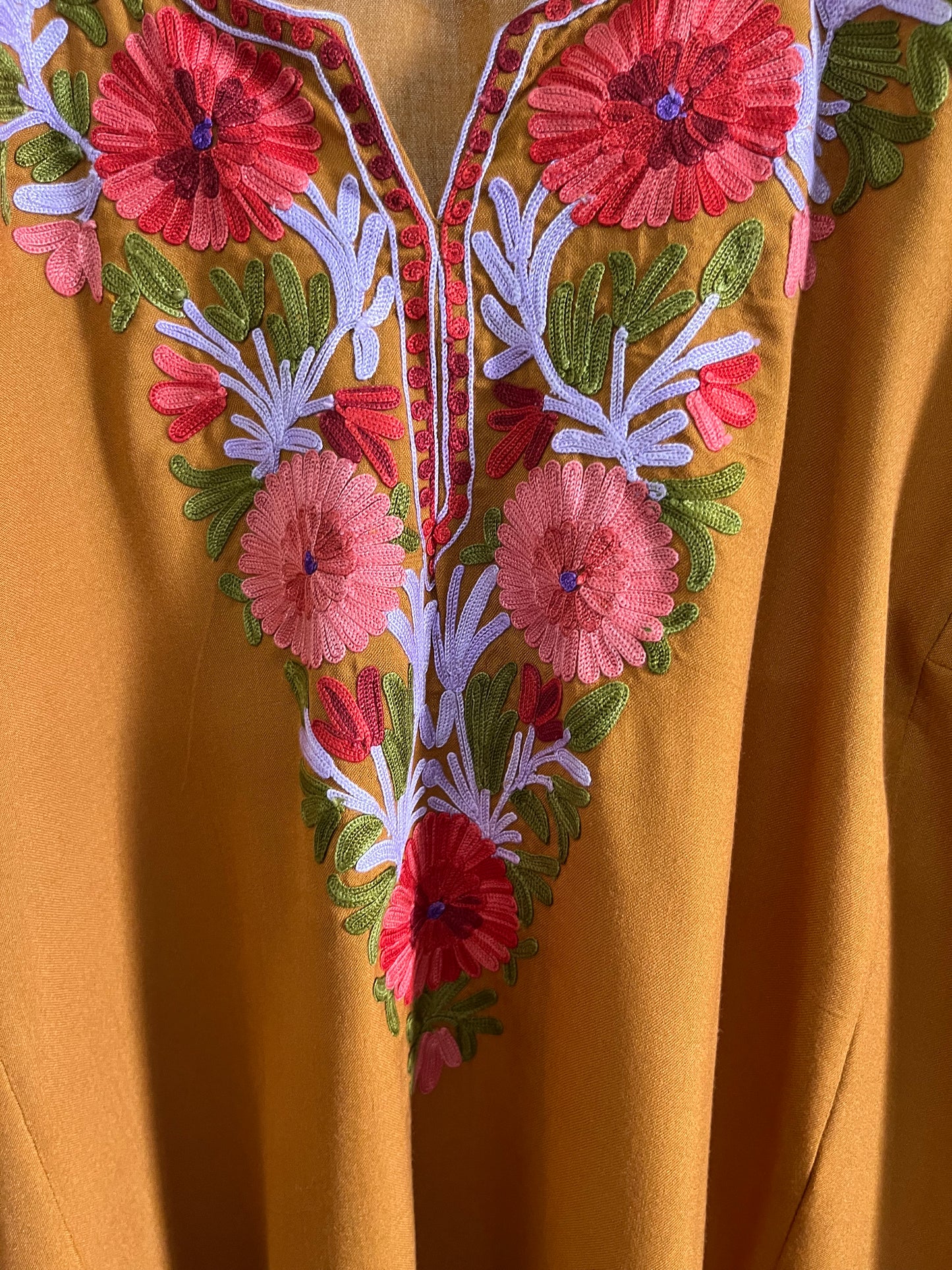 Mustard Brown Cotton Arm Jaal Pheran Set