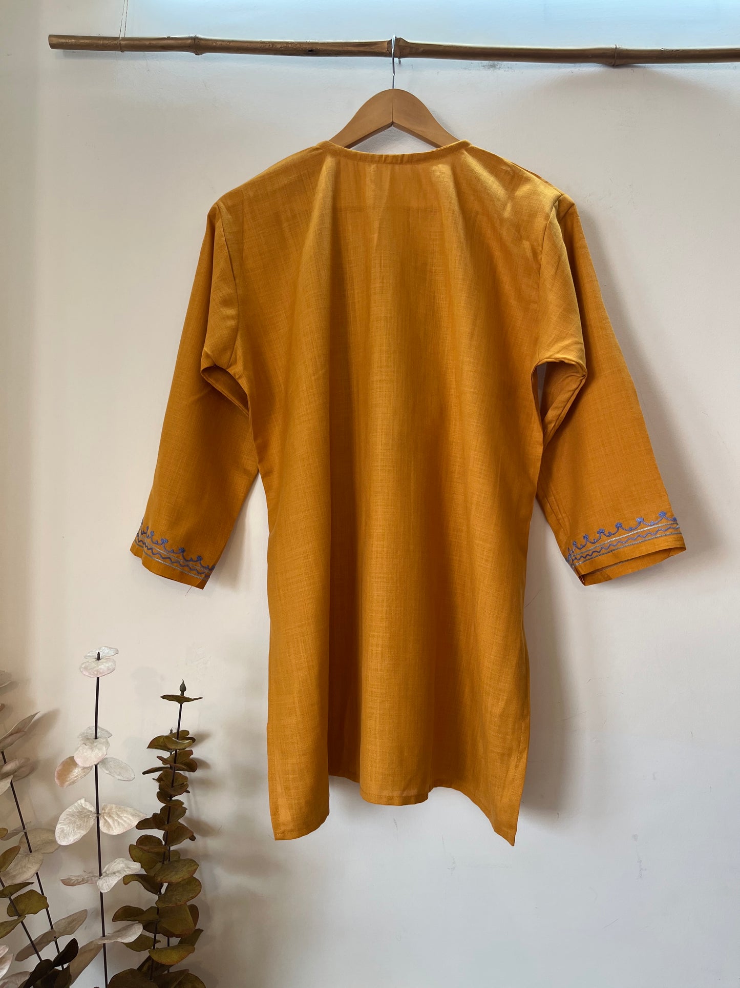 Mustard Cotton Aari Work Kurta