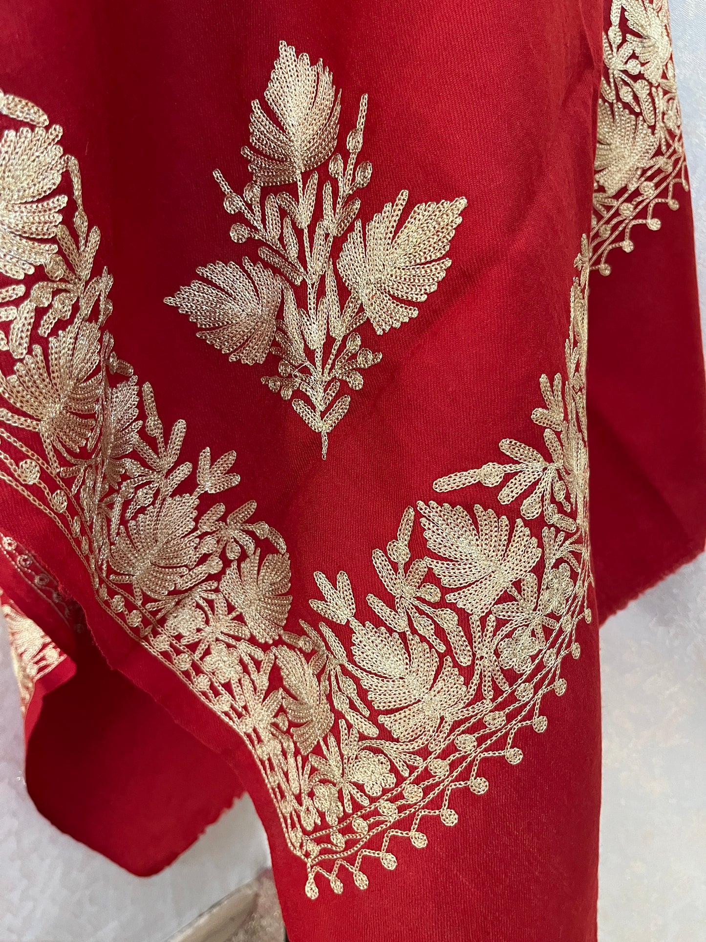 Maroon Semi Pashmina Tilla Embroidered stole