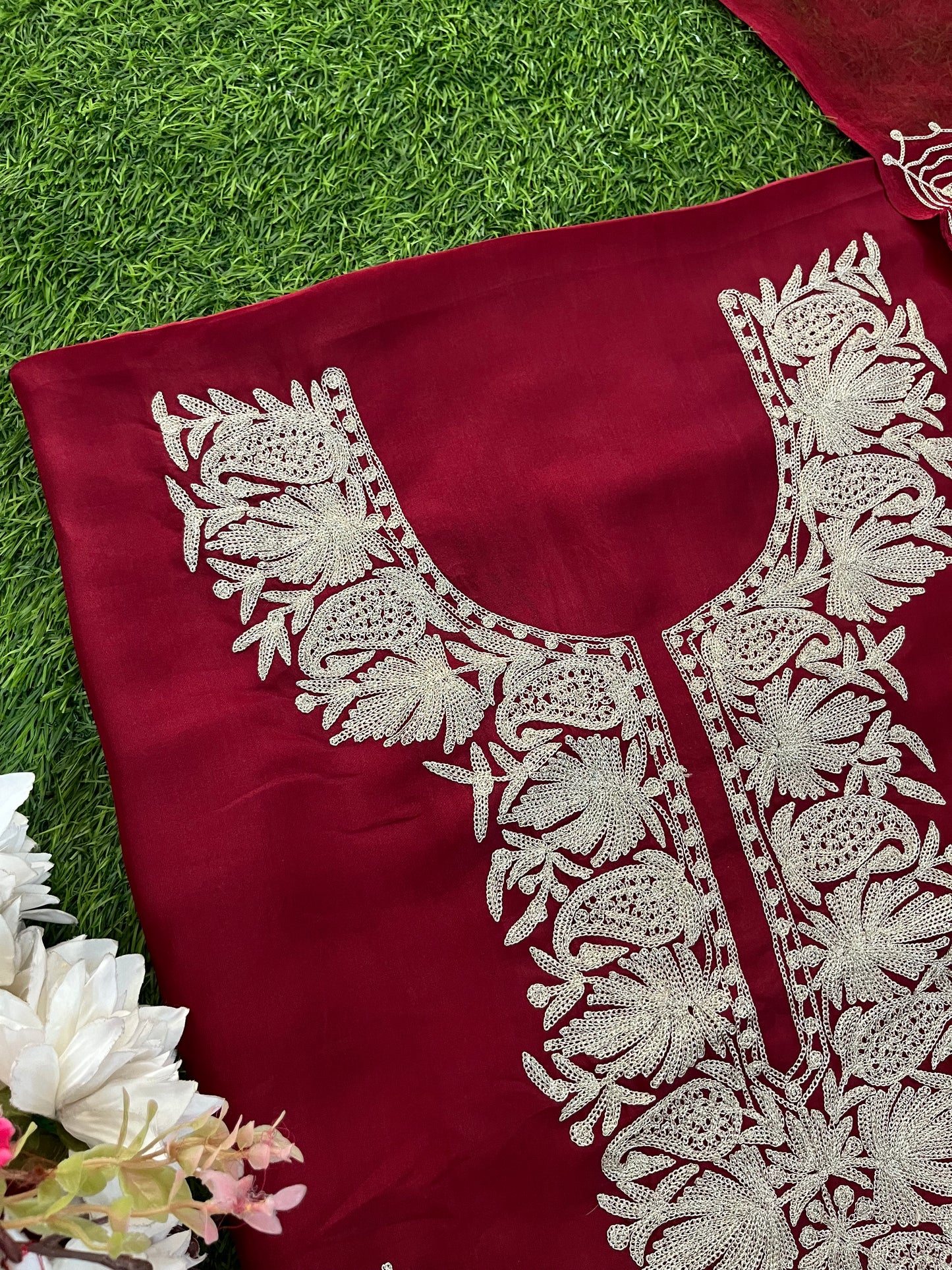 Maroon Silk Tilla Kashmiri Suit
