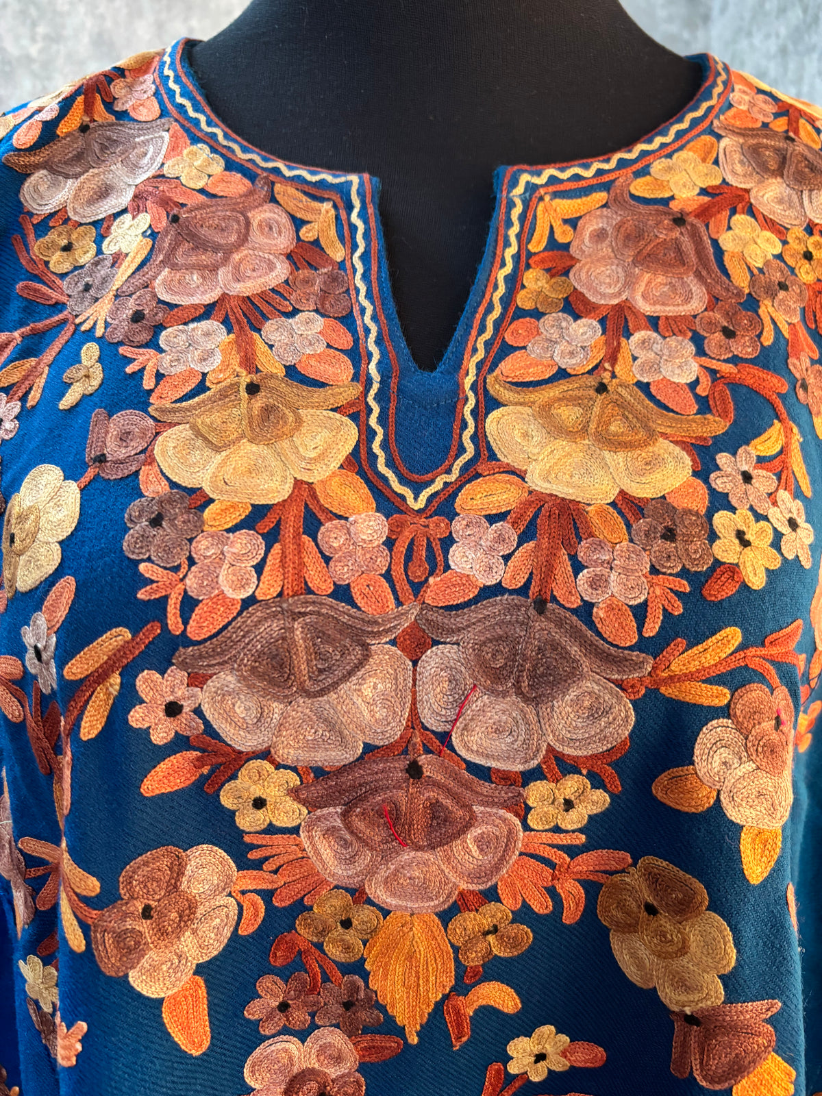 Peacock Blue Aari Embroidered Wool Pheran