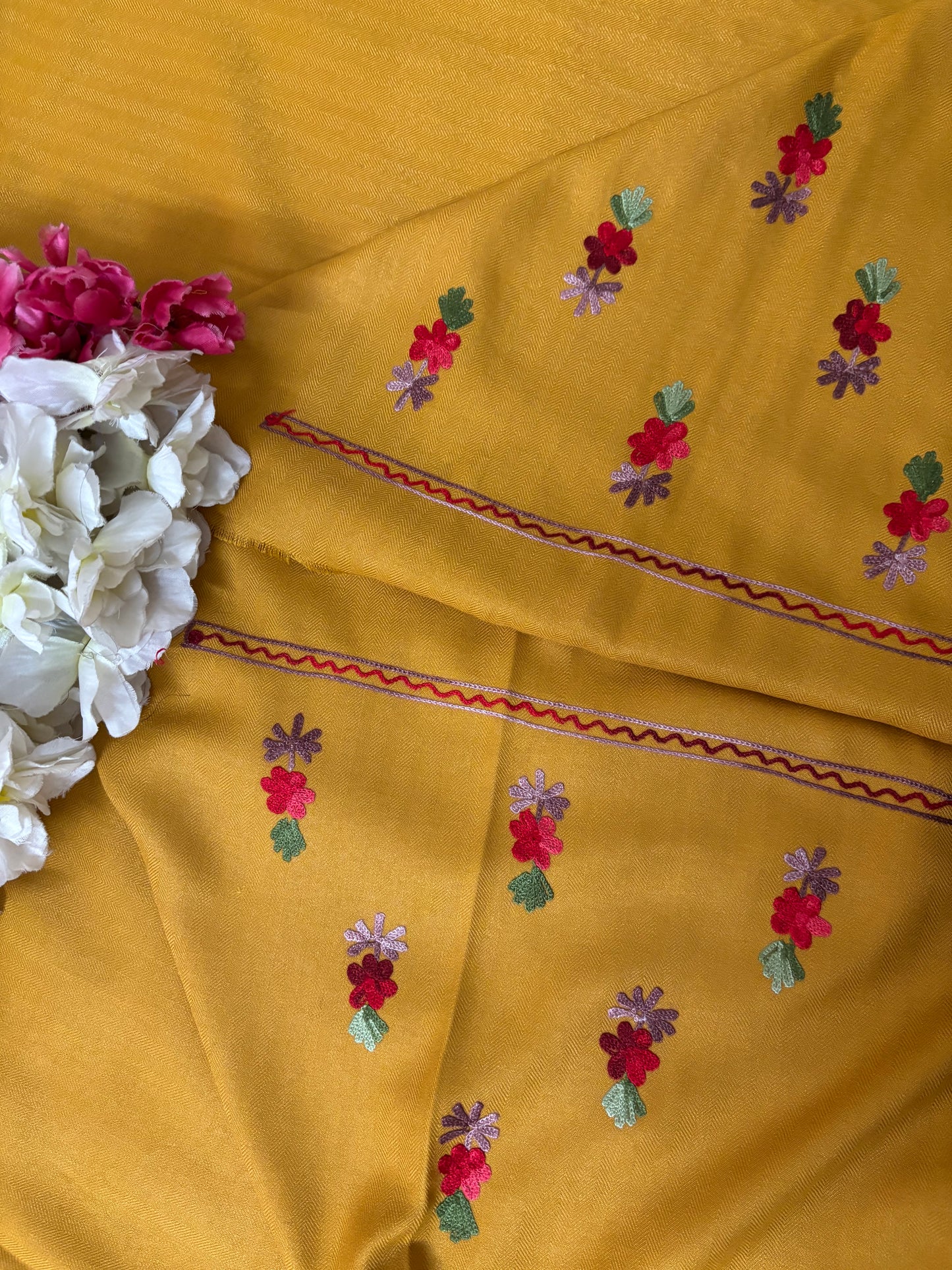 Golden Yellow Woollen Aari Embroidered 3pc suit