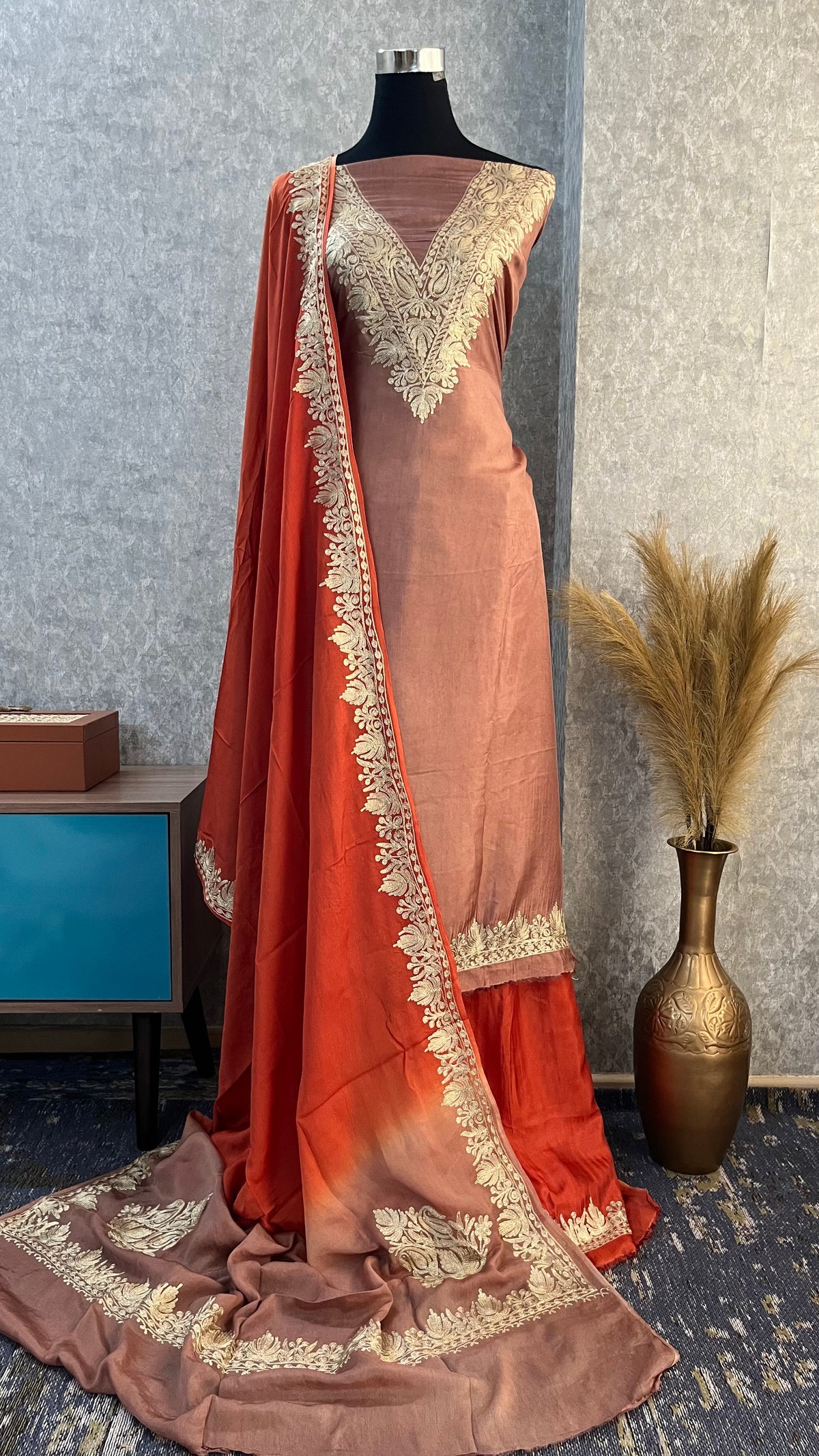 Onion Pink Sanam Silk Kashmiri Suit