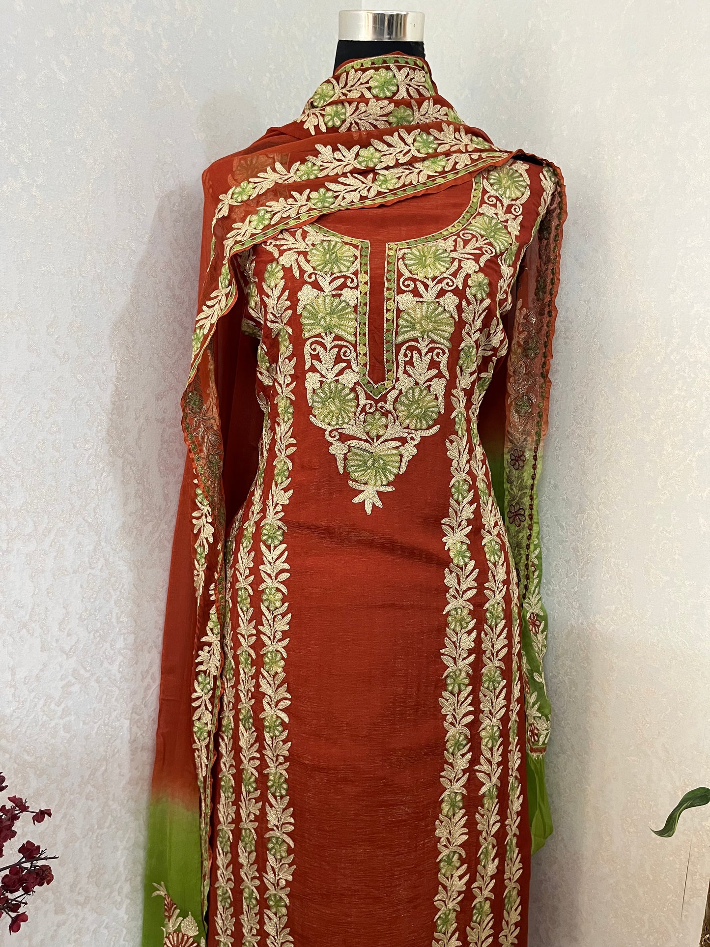 Rust Premium Cotton Kashmiri Suit